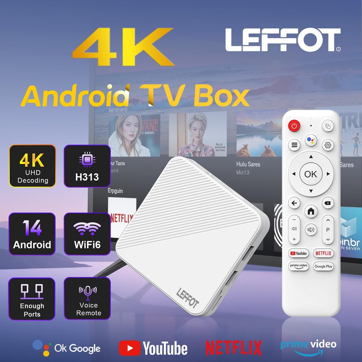 LEFFOT Android 14 4K Ultra HD TV Box 2GB RAM 16GB ROM Smart Streaming Device - Image 2