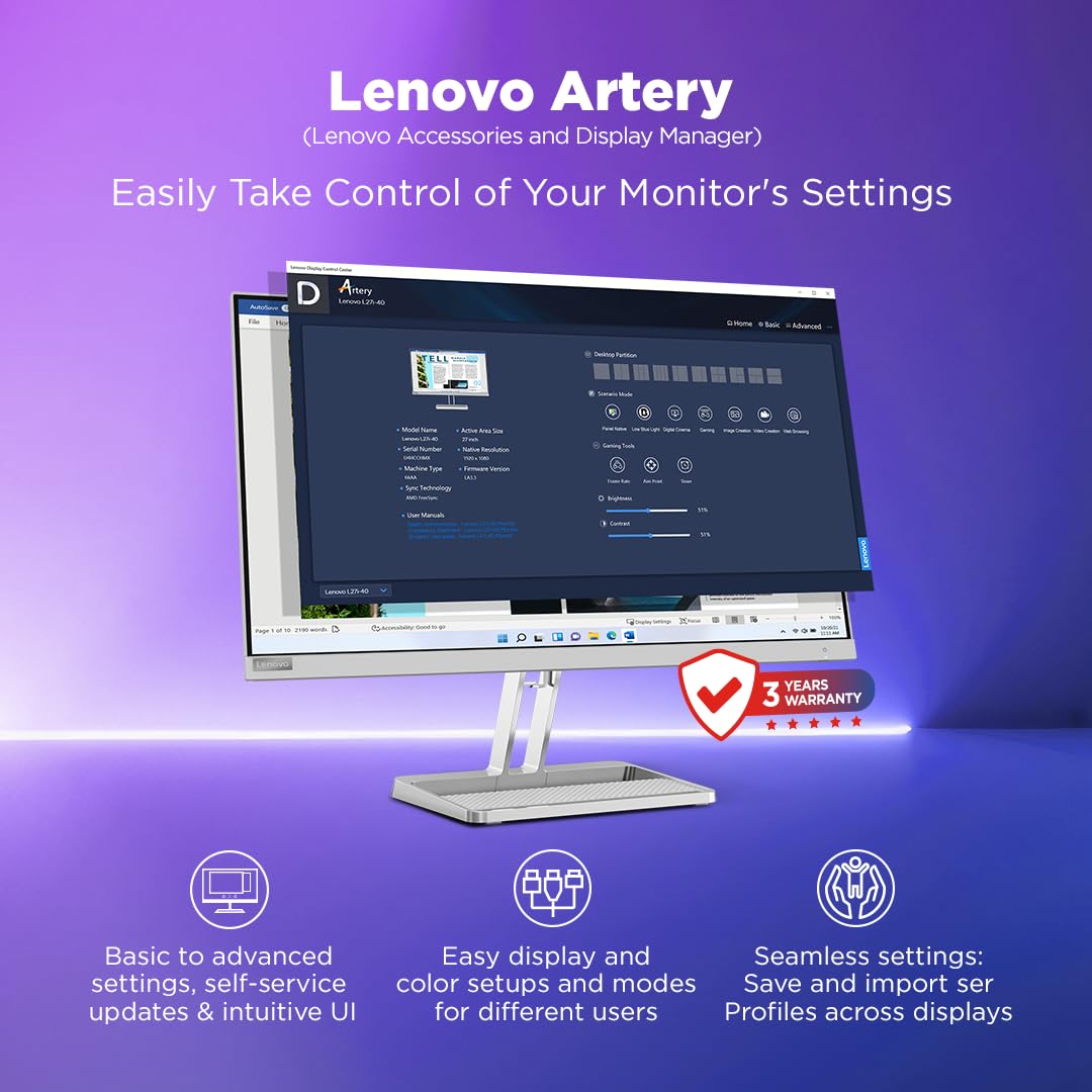 Lenovo L27i-4A 27 Inch FHD IPS 100Hz 1ms FreeSync Monitor Cloud Grey - Image 5