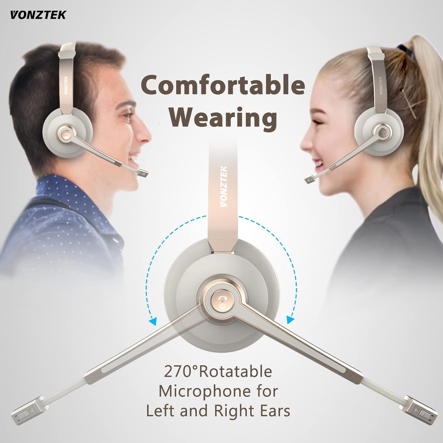 Vonztek Gold On-Ear Bluetooth Headphones with Noise Cancelling Mic, 26 Hours Talktime - Image 4