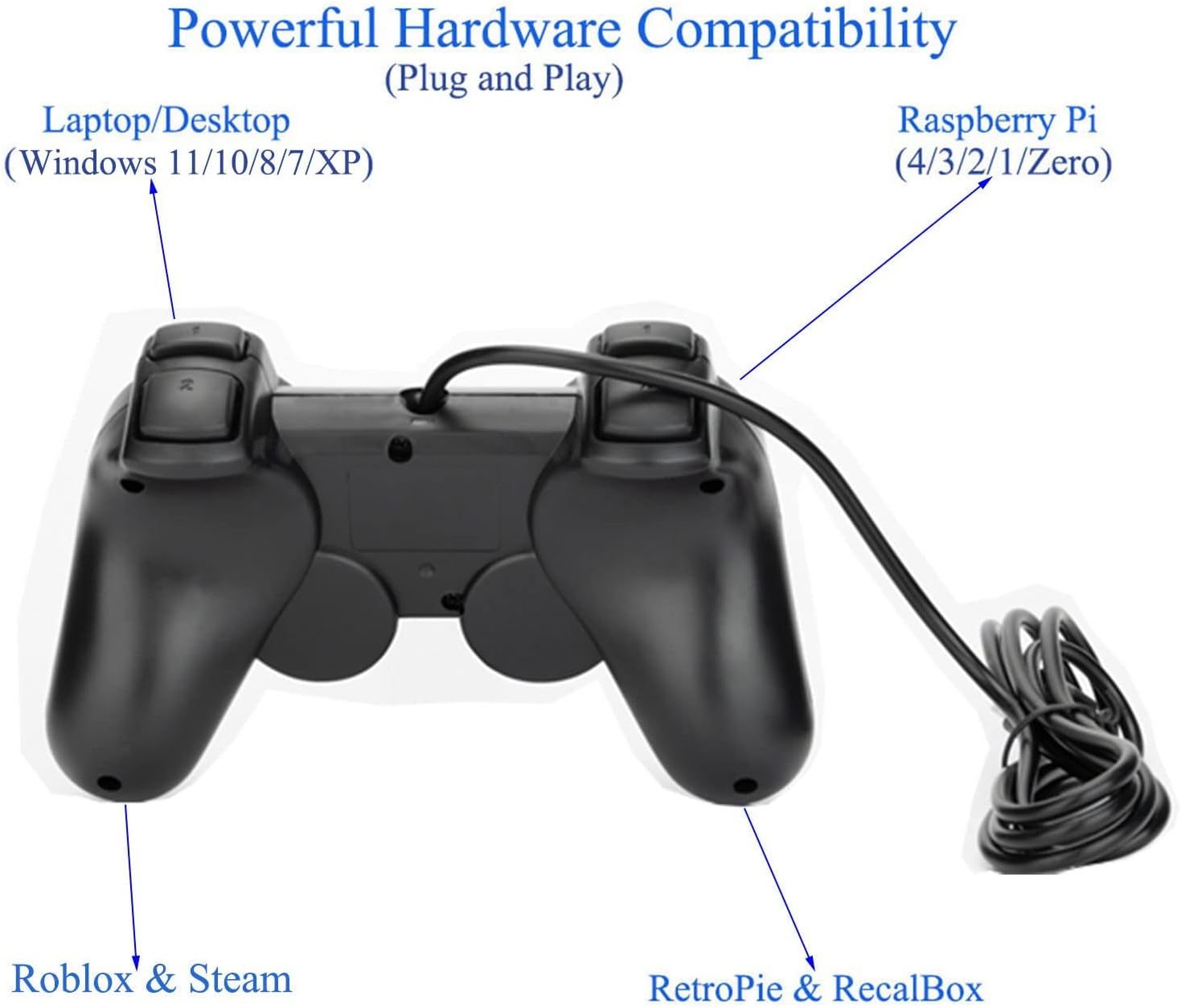Wired USB PC Game Controller Dual Vibration 6ft Cable for Windows 11/10/8/7 & Raspberry Pi Gaming - Image 2