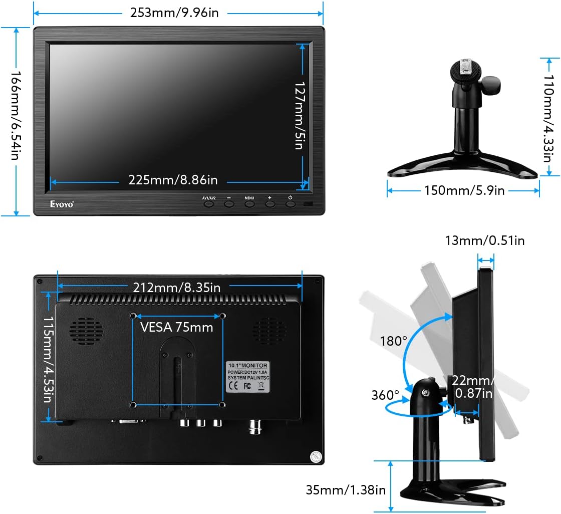 Eyoyo 10 Inch HD TFT LCD Monitor 1024x600 Resolution with Speakers and Remote - Image 5