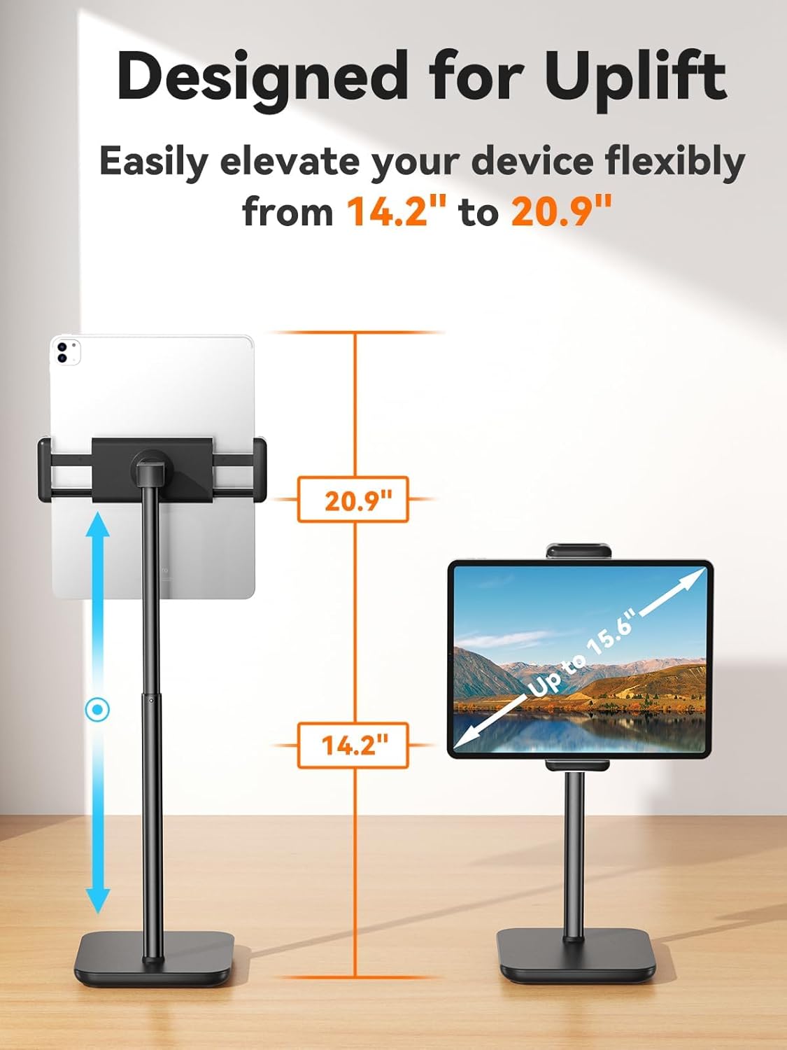 Adjustable 360° Tablet Desk Stand Holder Clamp for 4.7-15.6" Devices Black - Image 3