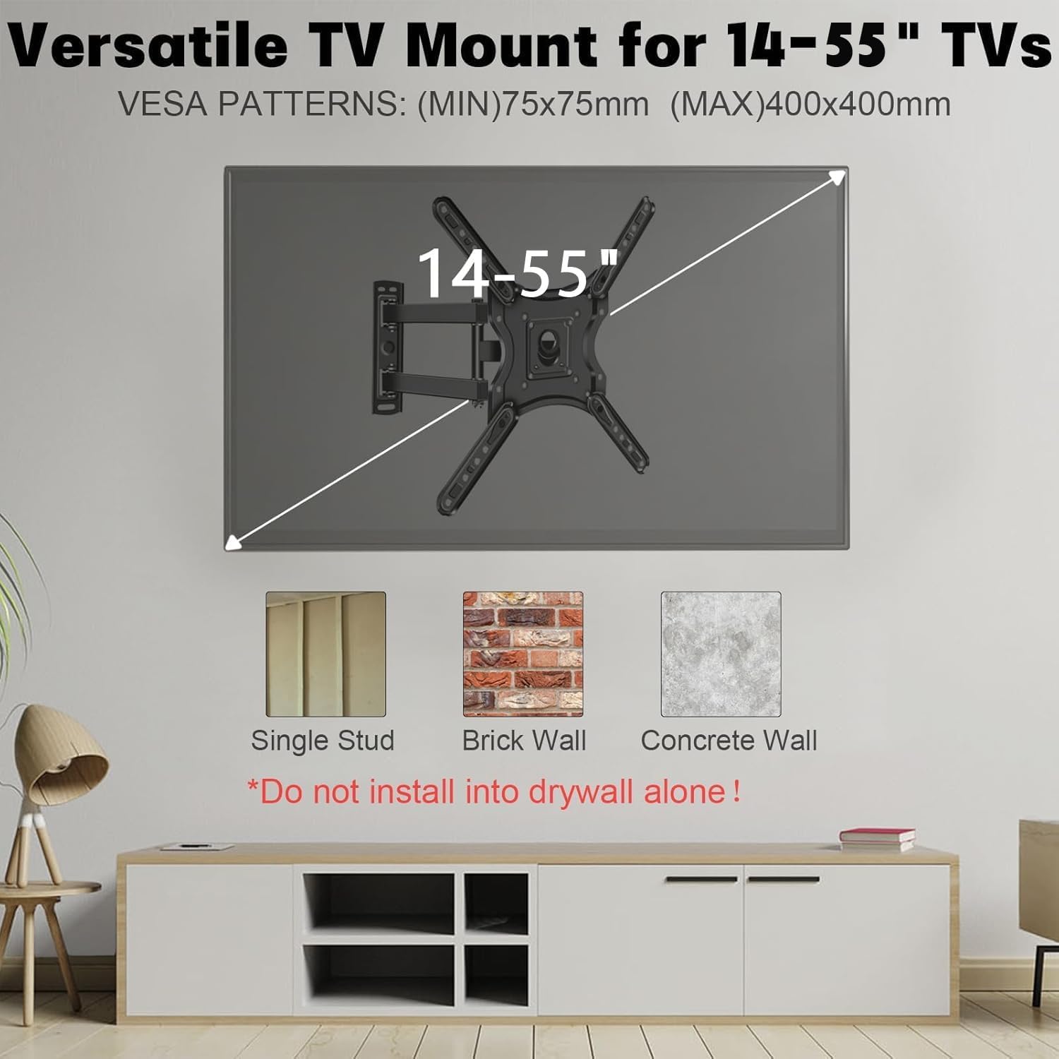 OSAGIE 14-55 Inch Full Motion Swivel Articulating Arm TV Wall Mount Bracket for Flat Curved Smart TVs Up to 55 lbs Max VESA 400x400mm - Image 4