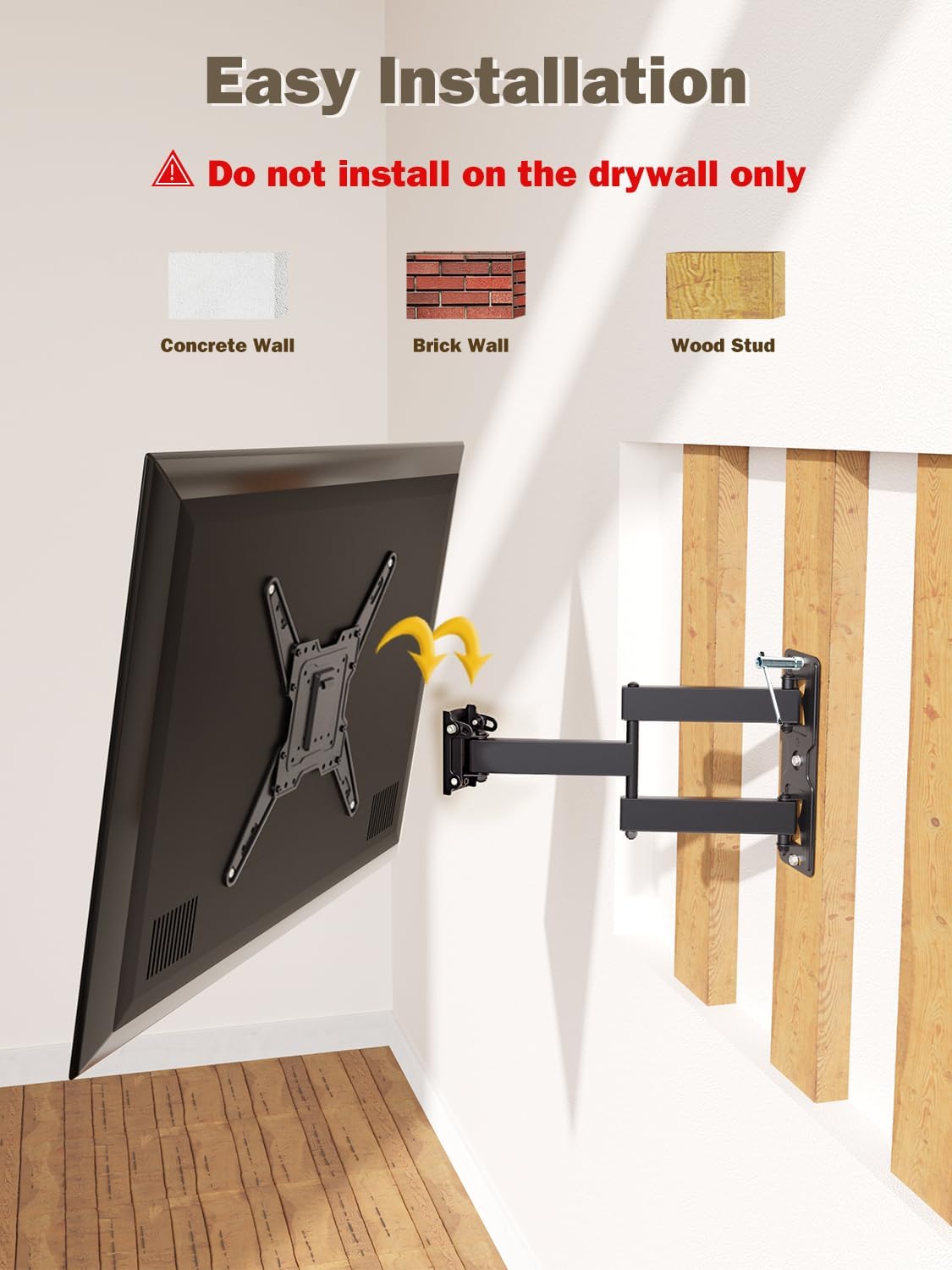 Mounting Dream Full Motion TV Wall Mount for 26-55 Inch TVs, 77lbs Capacity, Swivel Tilt Bracket - Image 8