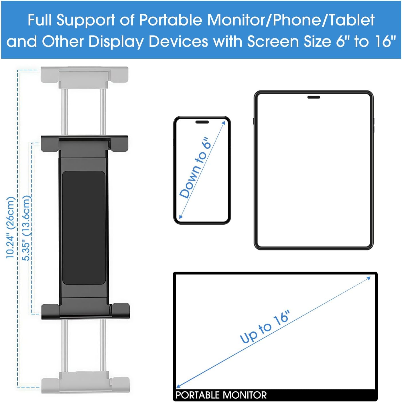 Aluminum Alloy Portable Monitor Stand with Tablet and Phone Clamp, 3M Cubical and Wall Mount for Kitchen Cabinets - Image 3