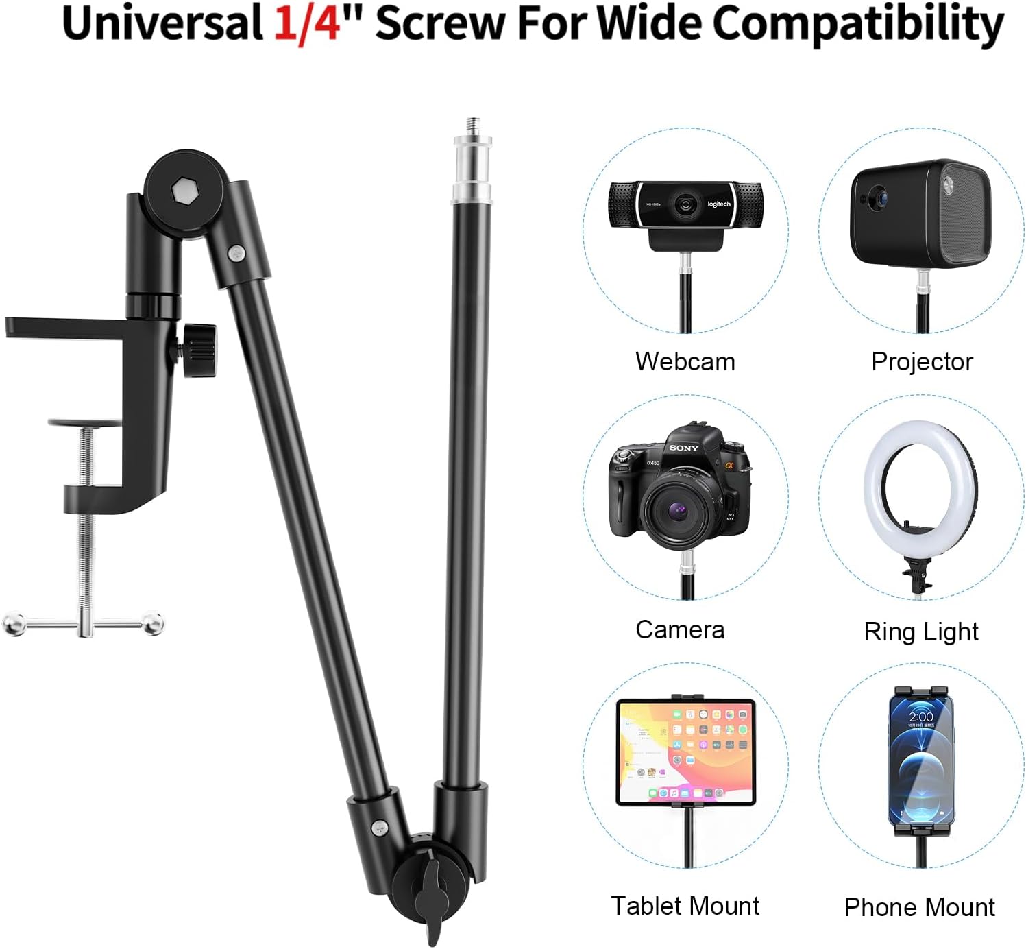 Adjustable 27-inch Tablet Phone Mount Holder for 4.7-12.9 inch Devices, iPad, iPhone, Galaxy Tab - Image 6