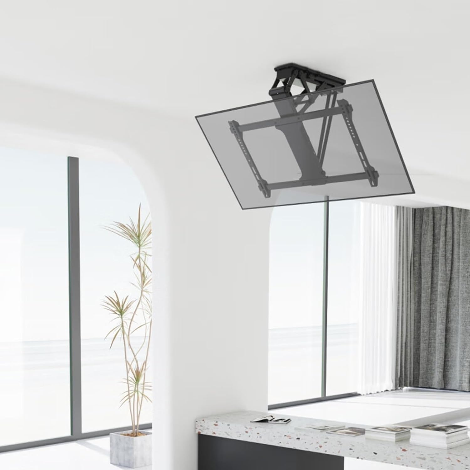 Motorized Ceiling TV Mount for 32-75 Inch TVs with ±90° Swivel and 0-75° Flip - Image 3