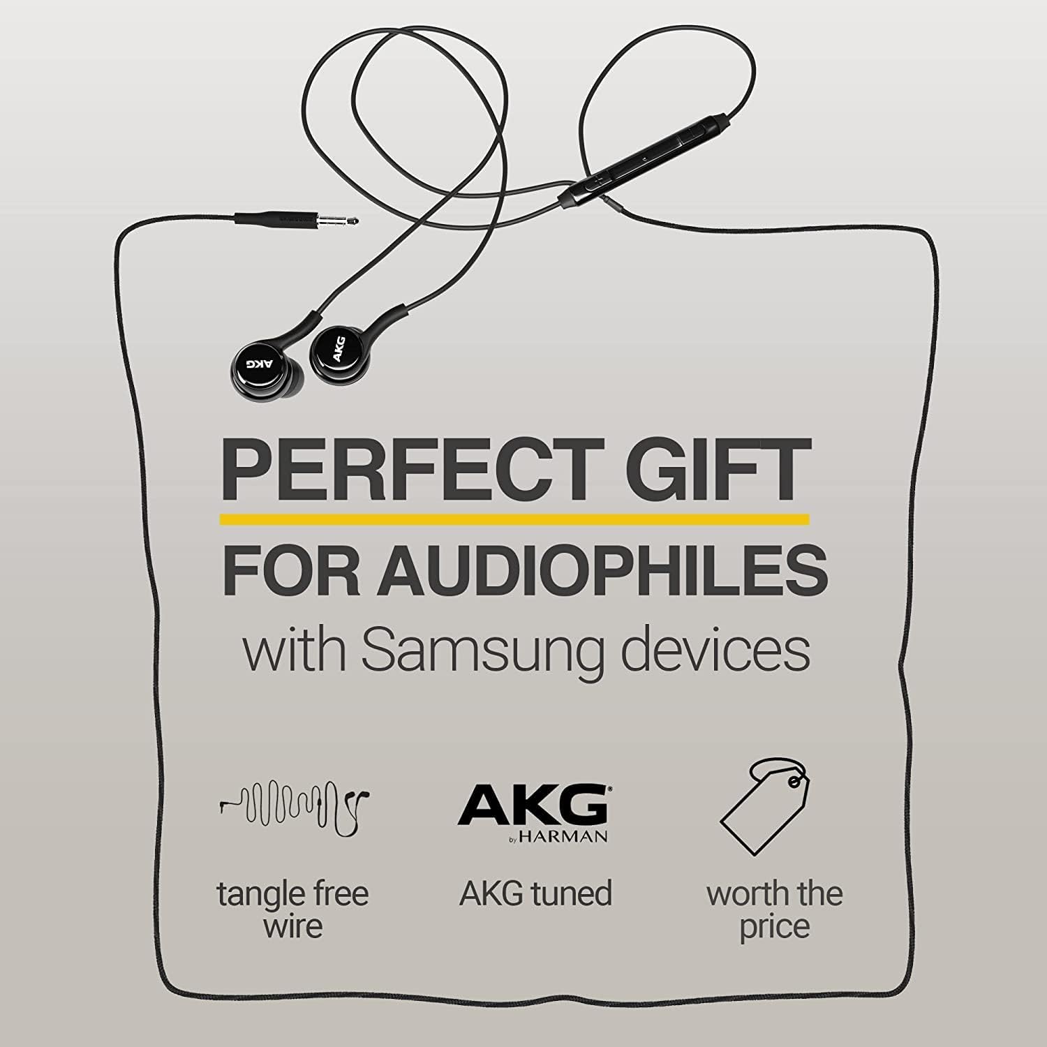 Samsung Galaxy S10 S10e Plus A31 A71 AKG Stereo Earbuds Black with Microphone Volume Control and Cleaning Cloth - Image 2