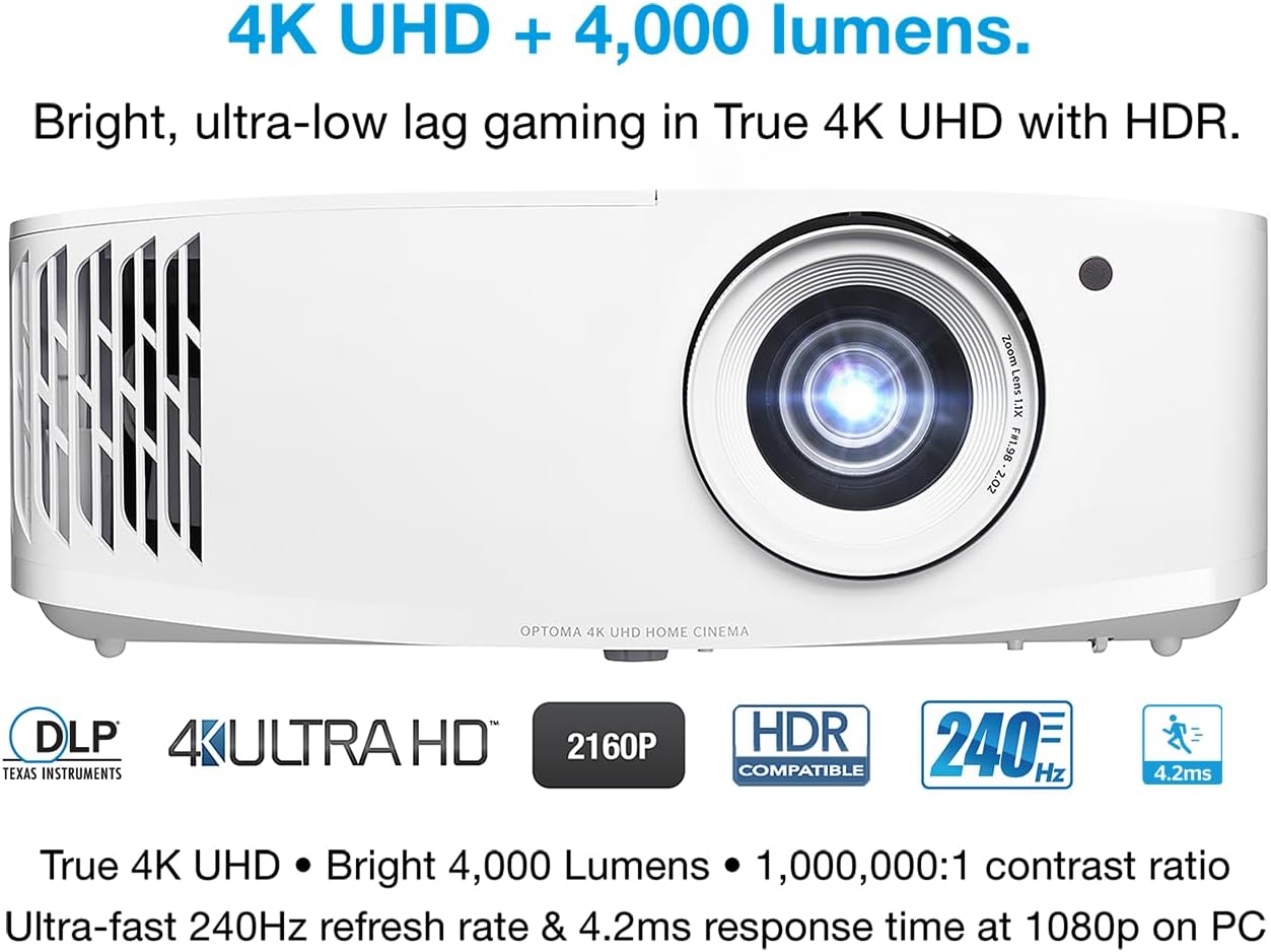 Optoma UHD38X 4K UHD Projector High Dynamic Range White Excellent Condition - Image 2