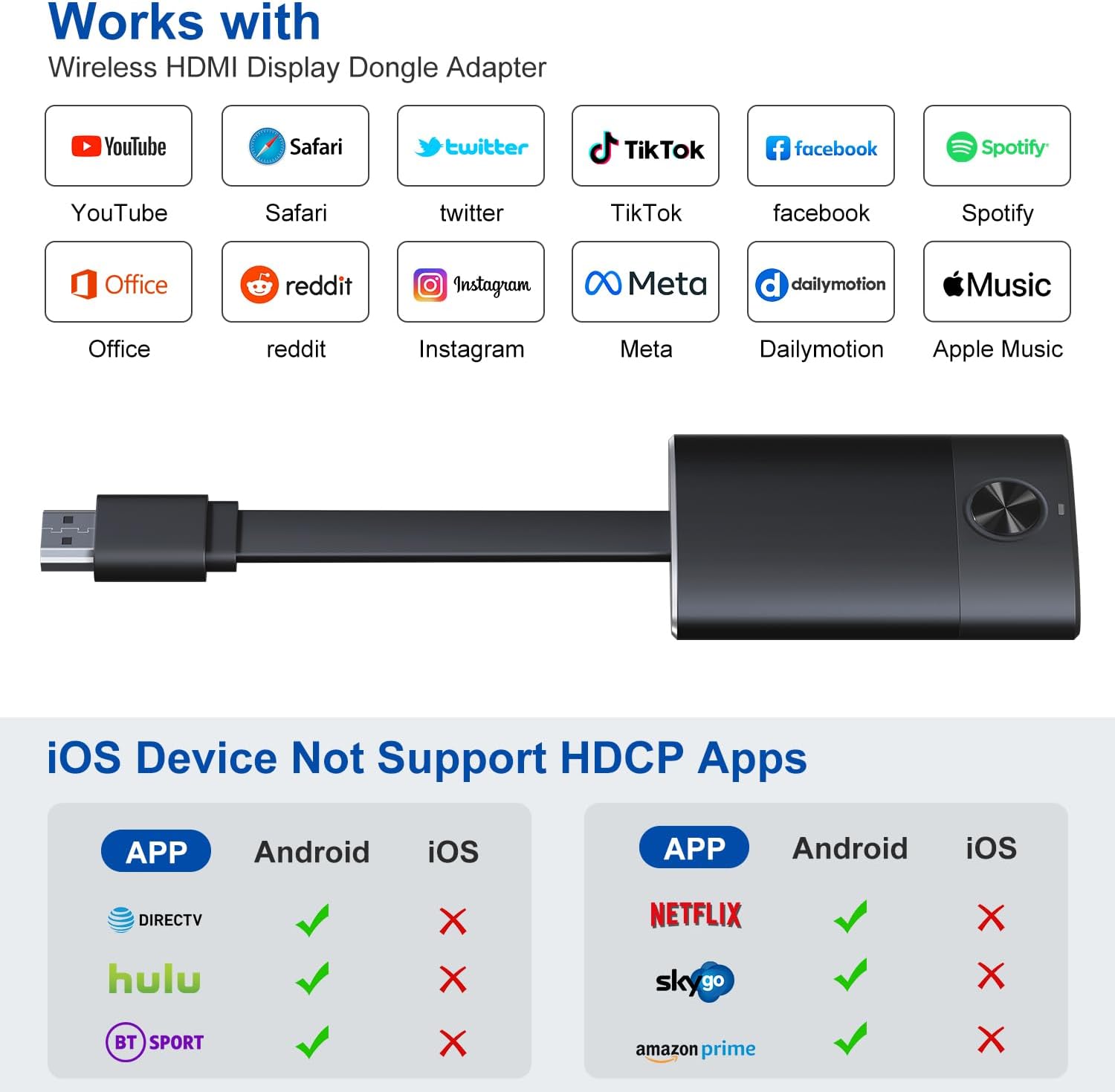 4K Wireless HDMI Display Dongle Adapter Plug & Play 2.4G 5G Miracast Airplay - Image 3
