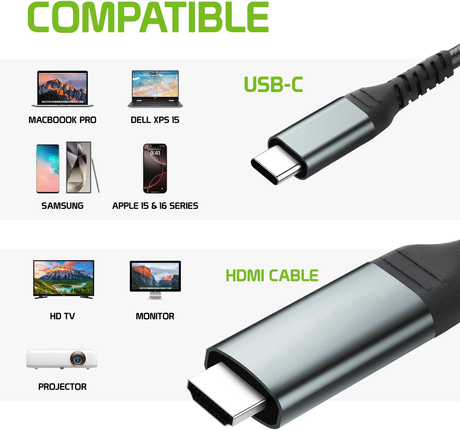 6-Foot USB-C to HDMI 4K Video Adapter Cable for iPhone 16/15, Samsung, Moto, Laptops - Image 5