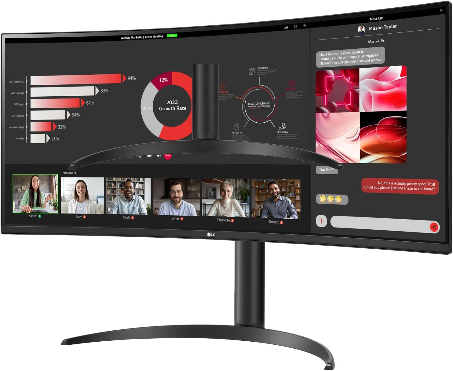 LG 34WR55QC-B 34 Inch Curved UltraWide WQHD HDR 10 Monitor 100Hz USB-C - Image 2