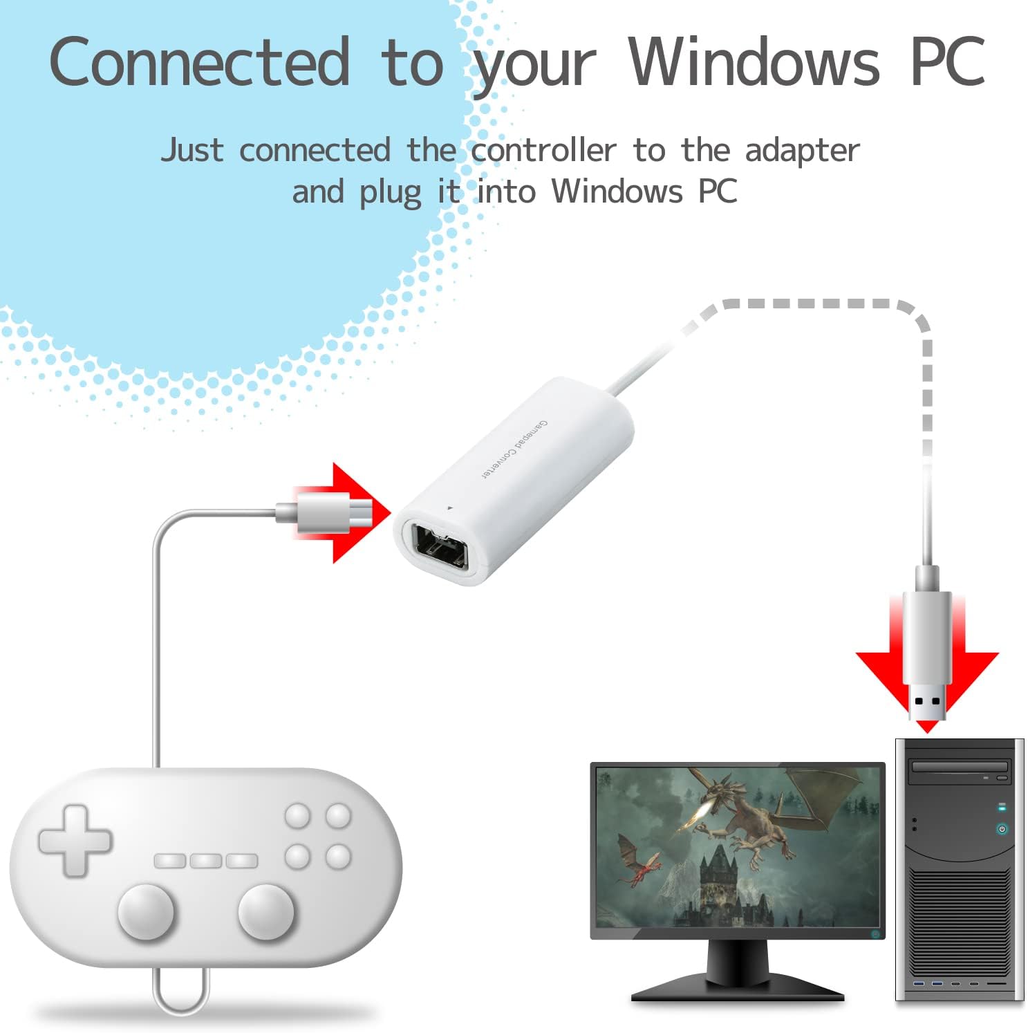 Wii Classic Controller Pro and Classic Controller Adapter for Windows PC 39 inch Cable White - Image 2