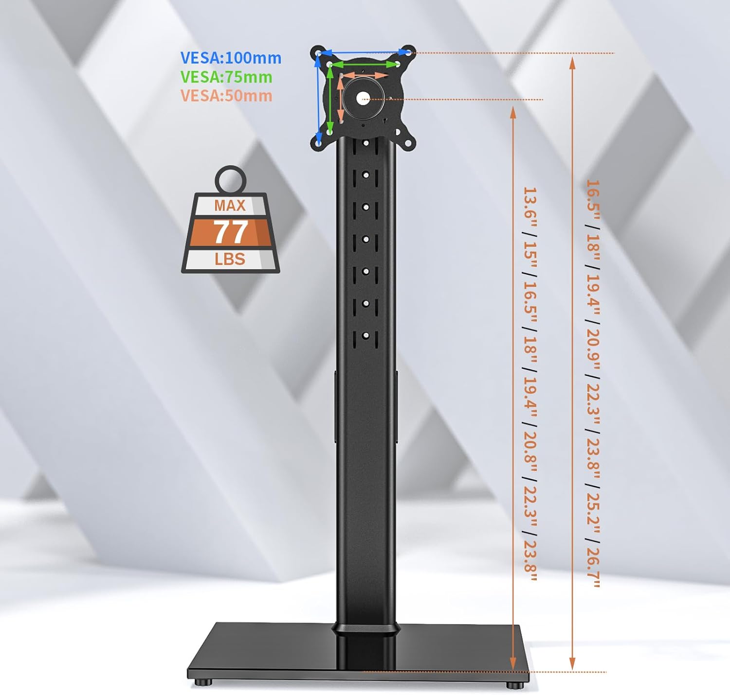 Adjustable Freestanding Monitor Stand for 27-43 Inch Curved Screens Tempered Glass Base 77lbs Capacity - Image 6