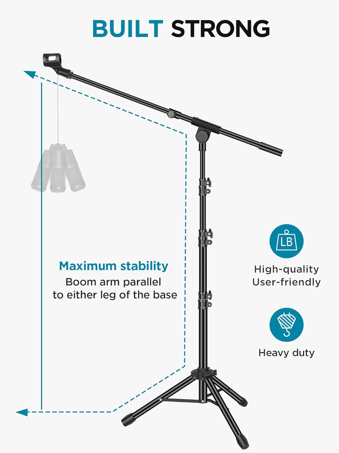 InnoGear Adjustable Heavy Duty Microphone Floor Stand with Carrying Bag, Tripod Boom Arm, Mic Clips, and Adapter for Podcast and Studio Mics - Image 4
