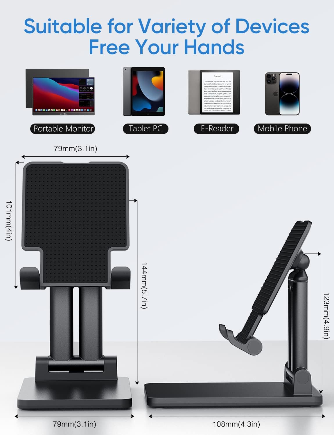ARZOPA Adjustable Desk Phone Stand for iPhone, iPad, Surface Pro, Portable Monitor 7"-15.6" - Image 6