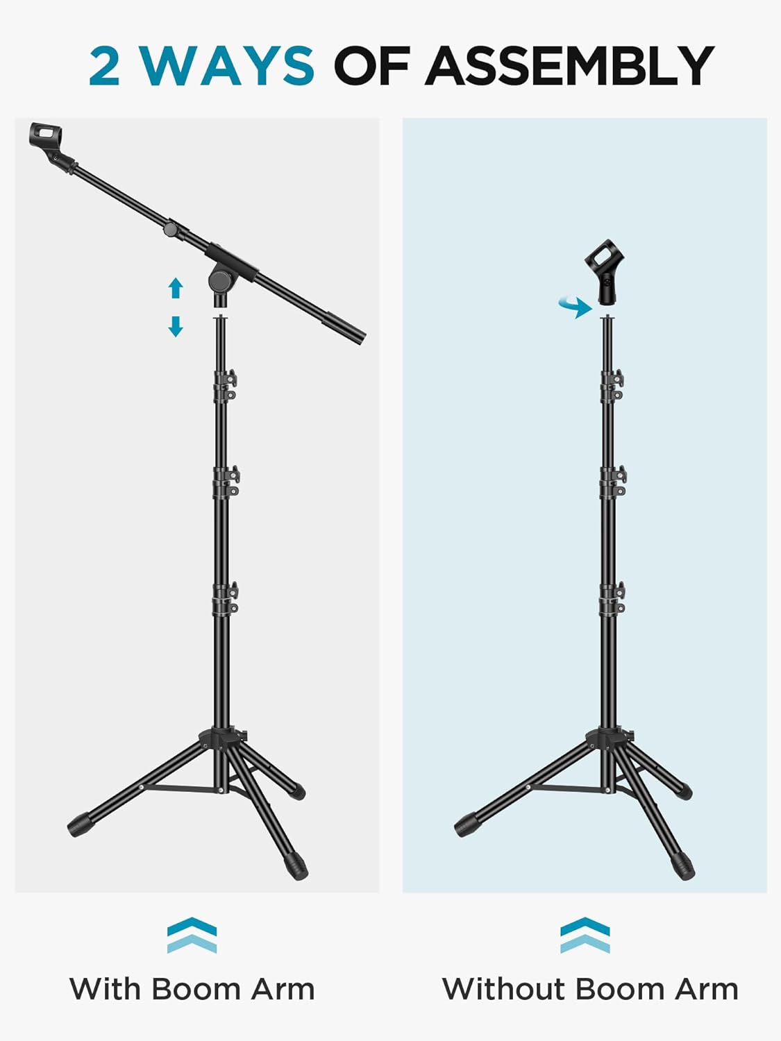 InnoGear Adjustable Heavy Duty Microphone Floor Stand with Carrying Bag, Tripod Boom Arm, Mic Clips, and Adapter for Podcast and Studio Mics - Image 6