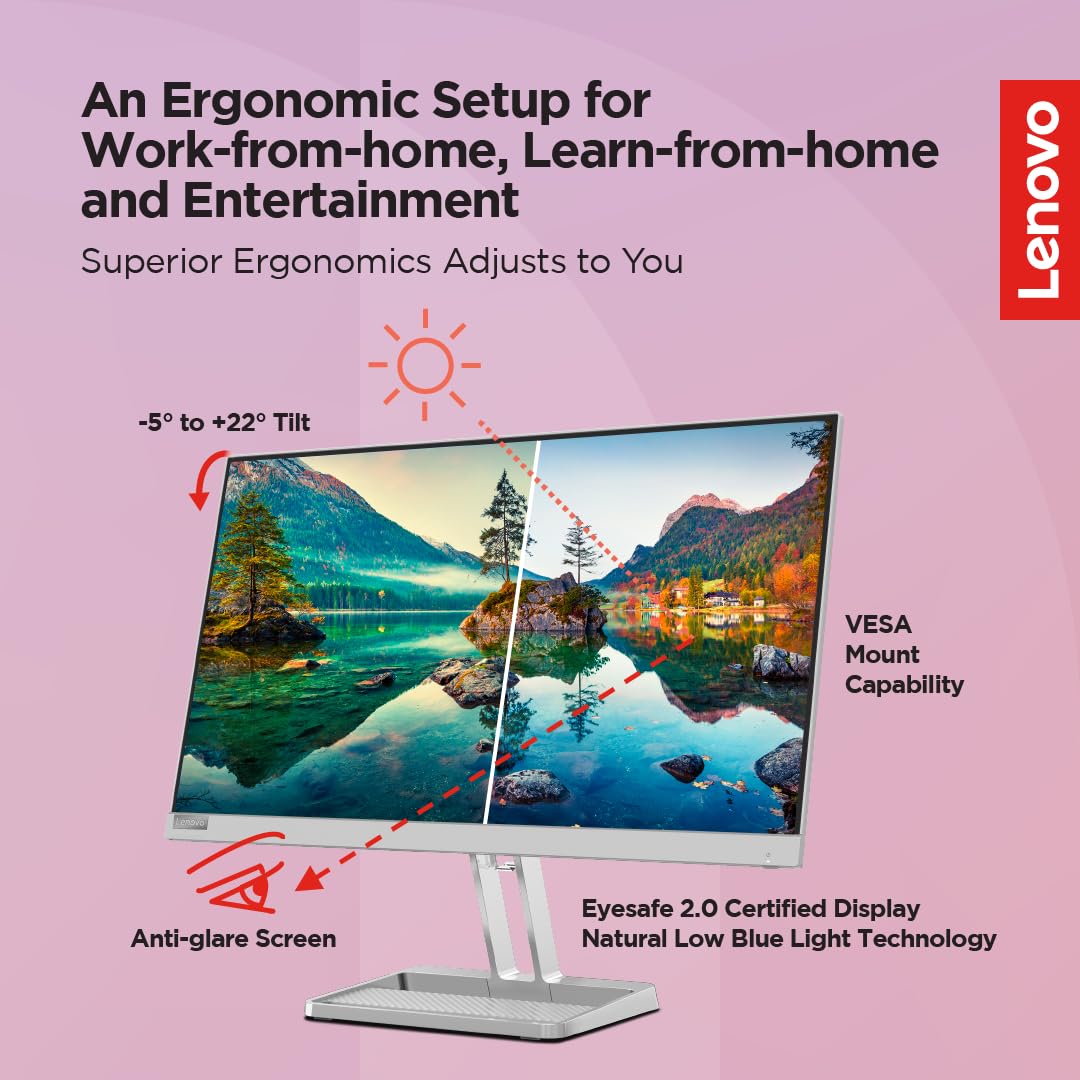 Lenovo L24i-40 24 Inch FHD IPS Ultraslim Monitor 100Hz 99% sRGB HDMI Grey - Image 5