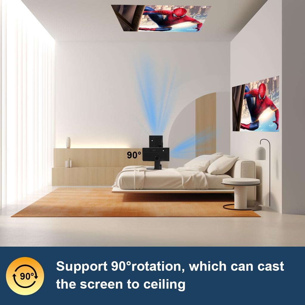 Polaring Mini Smart 4K Projector with WiFi Bluetooth 1080P Support Auto Keystone Correction 90° Rotating Black - Image 8