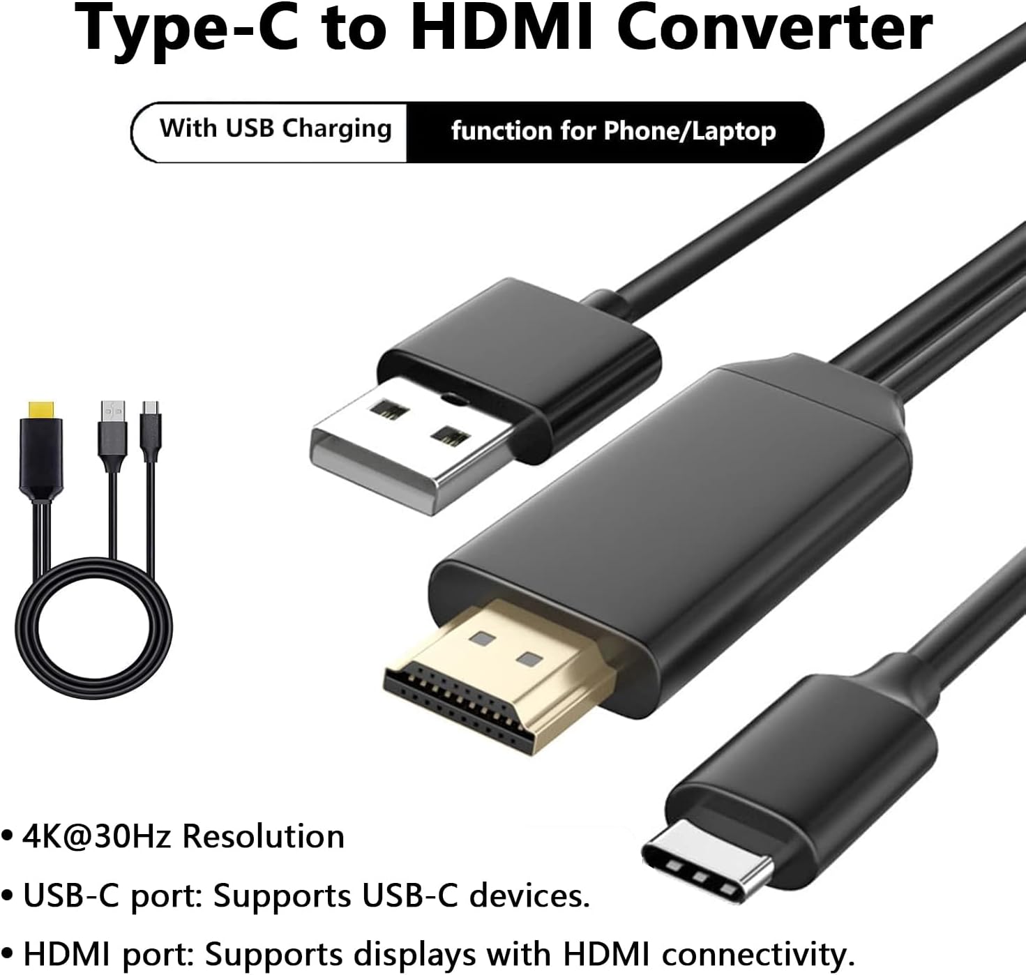 6ft USB C to HDMI Cable 4K Display and Charging for MacBook Pro iPad Pro Samsung Phones - Image 3
