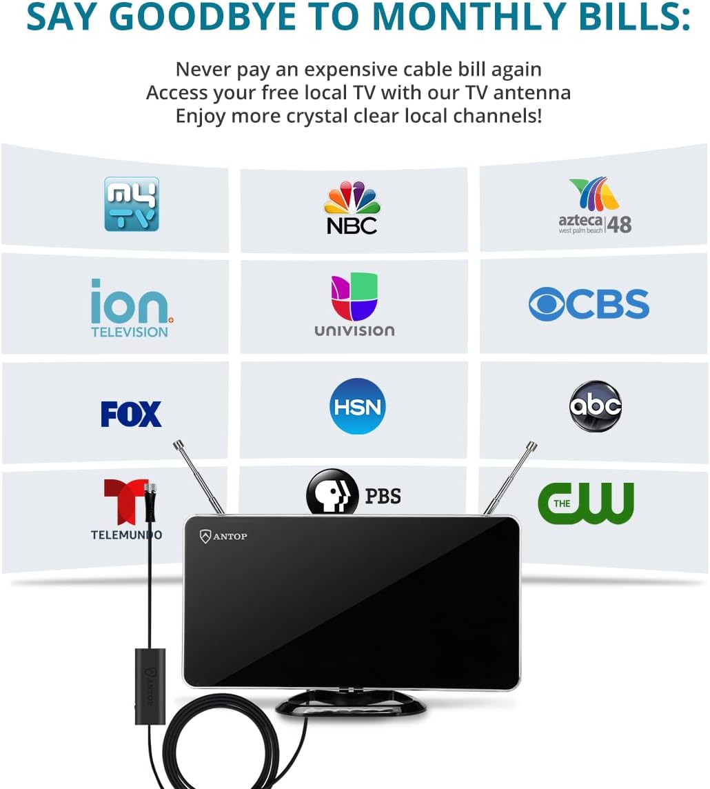 Antop Indoor HDTV Rabbit Ears Digital TV Antenna with Smartpass Amplifier 10ft Cable - Image 6