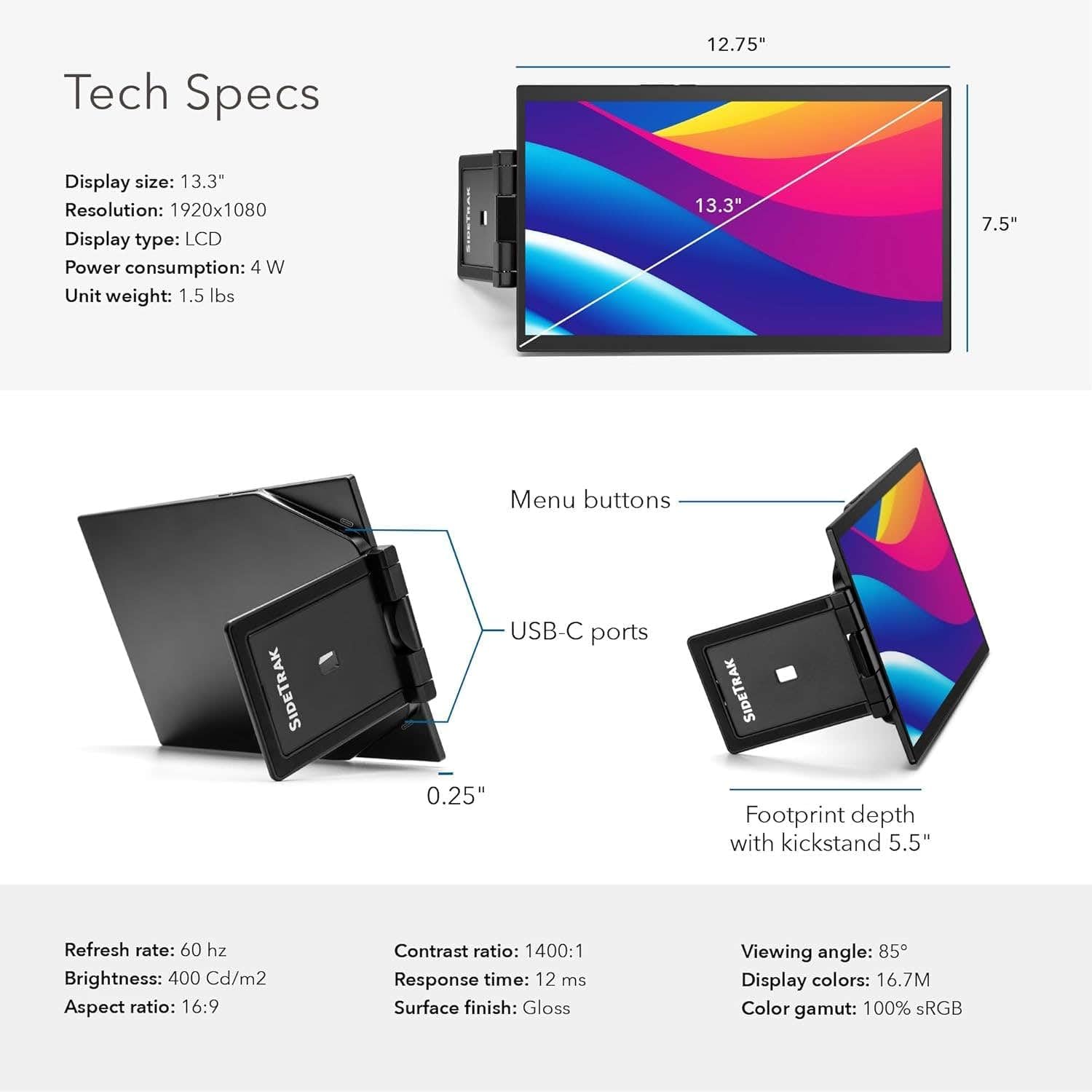 SideTrak Swivel Pro Touch 13.3" Portable Laptop Monitor Dual Display USB-C - Image 7