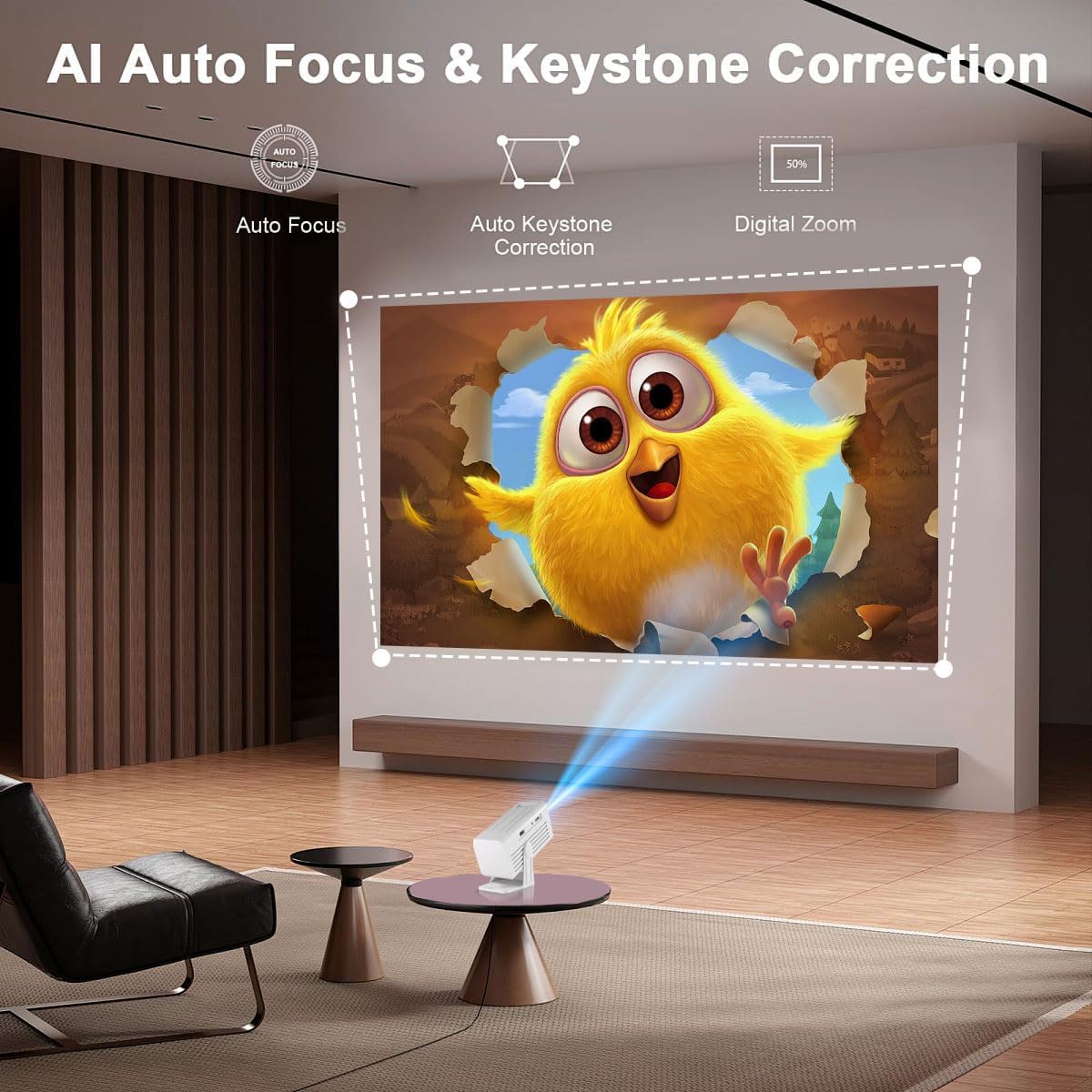 Polaring Smart 4K Mini Projector WiFi Bluetooth Portable 1080P Support 2.69" Ultra Resolution Built-in App - Image 5