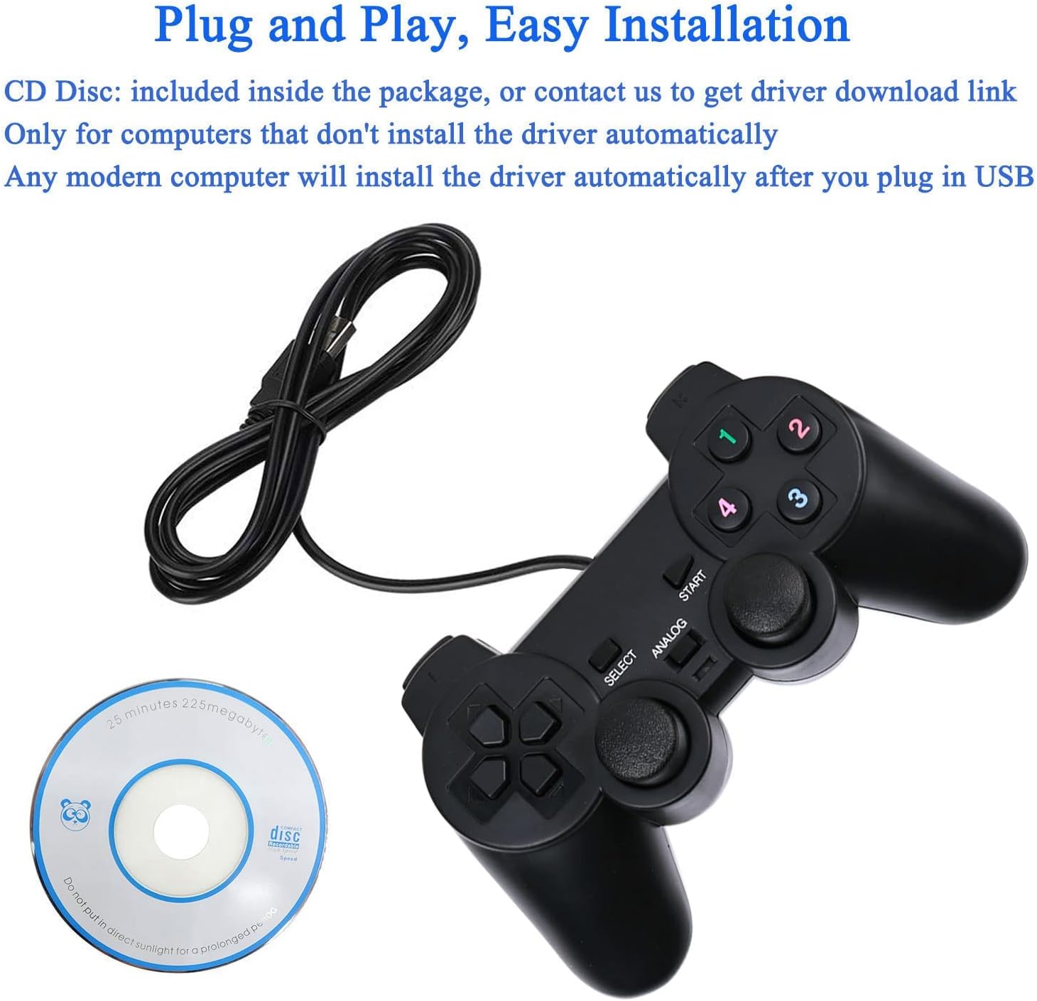 Wired USB PC Game Controller Dual Vibration 6ft Cable for Windows 11/10/8/7 & Raspberry Pi Gaming - Image 5