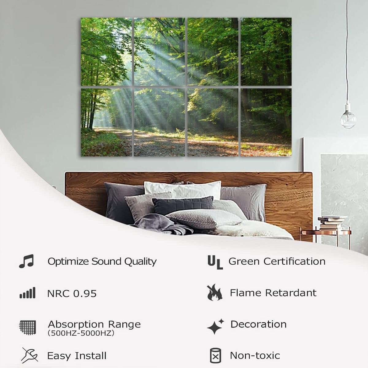 Acoustic Wall Panels Forest Nature Footpath Single Lane Tree Road Landscape Self-Adhesive Art 48"x24" Reduce Echo Reverberation Treatment Decor - Image 5