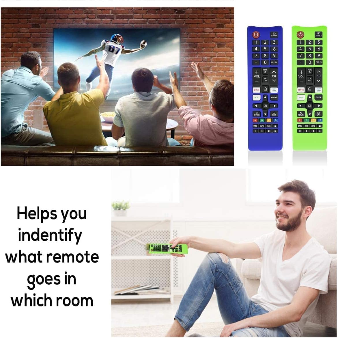 Alquar 2 Piece Shockproof Silicone Protective Case for Samsung Smart TV Remote BN59 Series with Lanyard Blue and Glowing Green - Image 6
