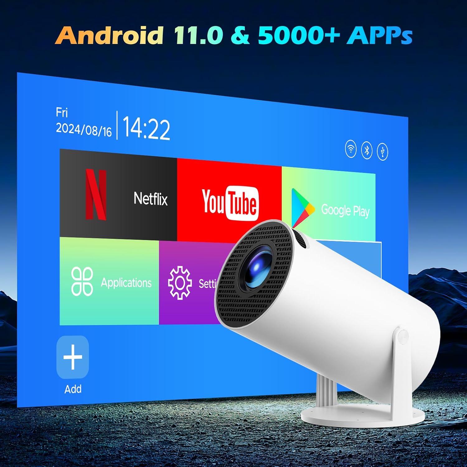2025 WiFi Bluetooth Mini Portable Projector, 4K Support, Android 11.0 Smart, 270° Rotation - Image 2