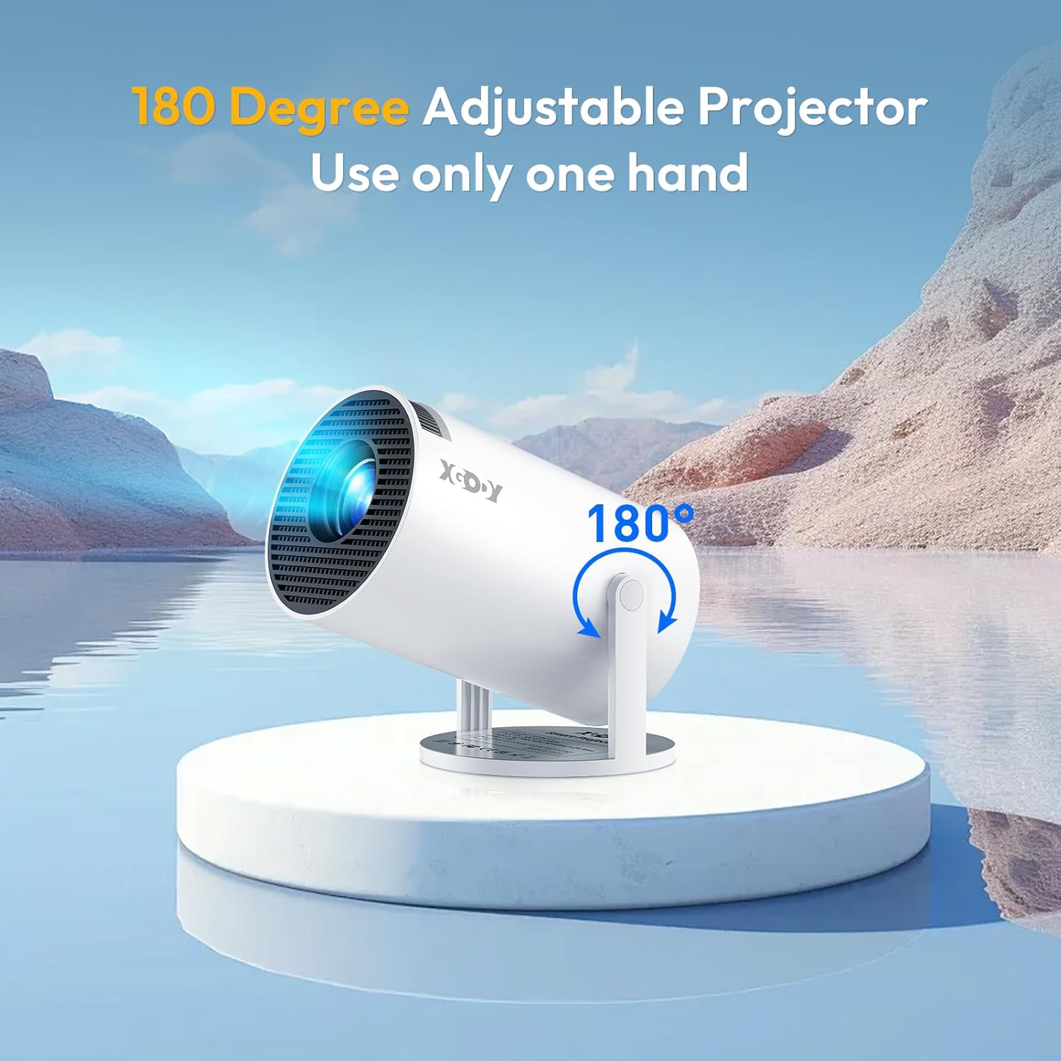 XGODY Gimbal 3 Protable Smart Mini Projector WiFi6 Bluetooth 5.0 12000L 4K Android TV 11 White - Image 5