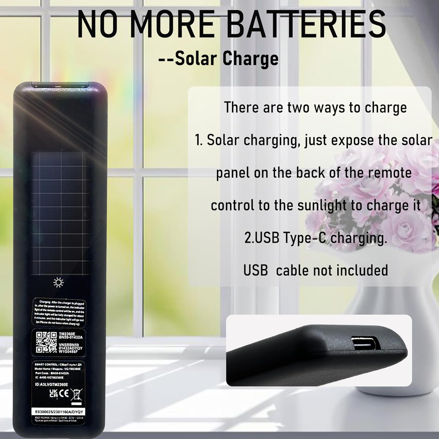 Solar Bluetooth Rechargeable Smart TV Remote, BN59-01432A, 2023 Model, for Samsung DU8000 Series - Image 6