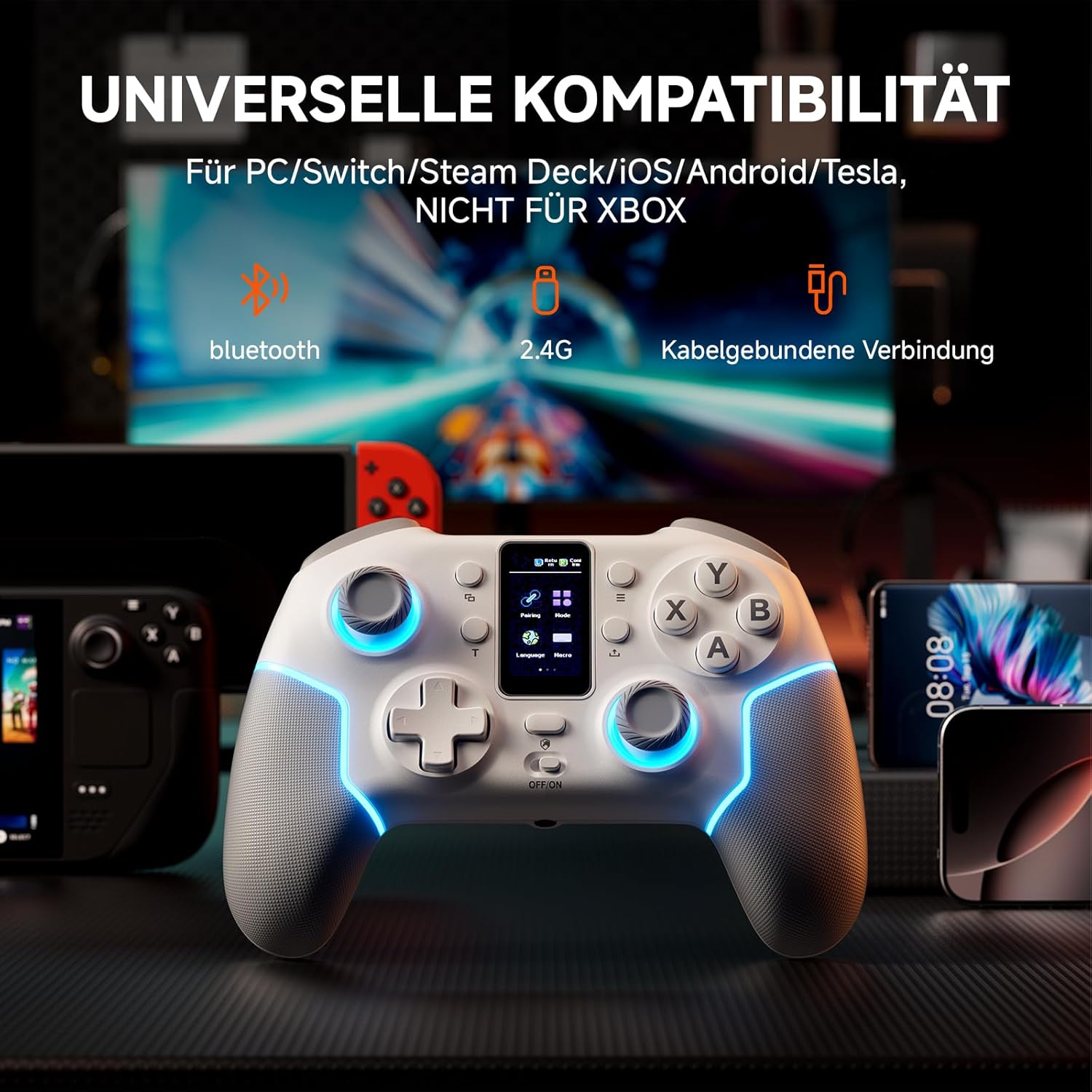 ECHTPower Intelligent Screen Wireless PC Gaming Controller for Switch iOS Android Hall Joysticks 1000mAh Battery - Image 7