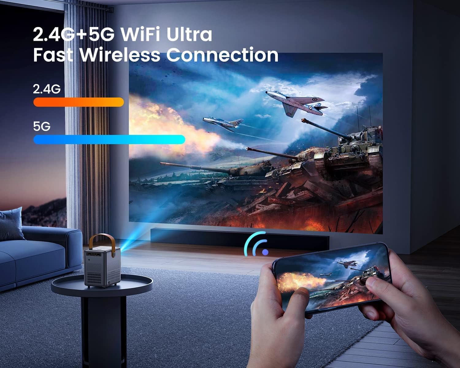 WiMiUS 1080P Portable Mini Projector with WiFi Bluetooth Electric-Focus 550 ANSI Outdoor Home Theater - Image 4