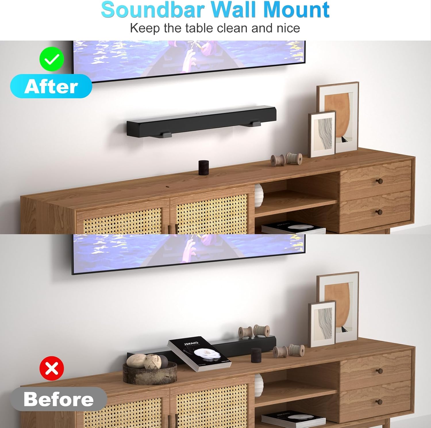 Adjustable Soundbar Wall Mount Bracket for Most Brands, Black, 33 lbs Capacity - Image 5
