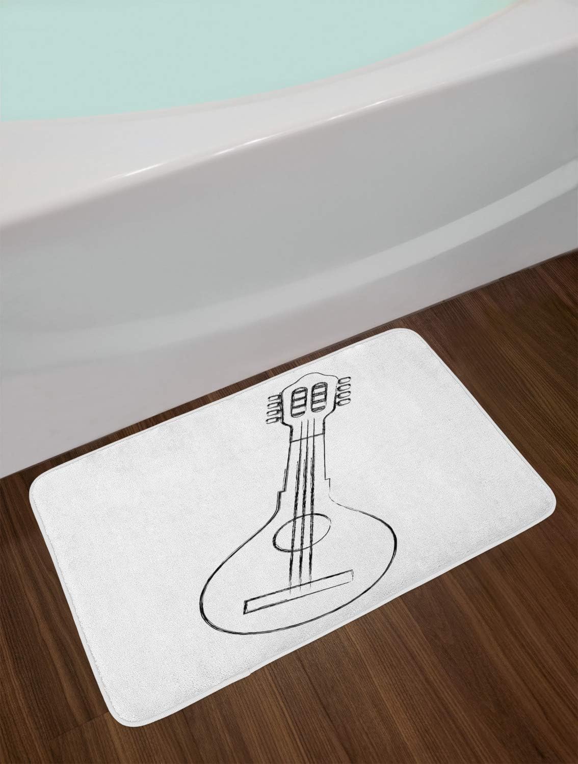 Traditional Sketchy Mandolin Art Plush Bath Mat with Non Slip Backing, 30.2" x 20" - Image 2