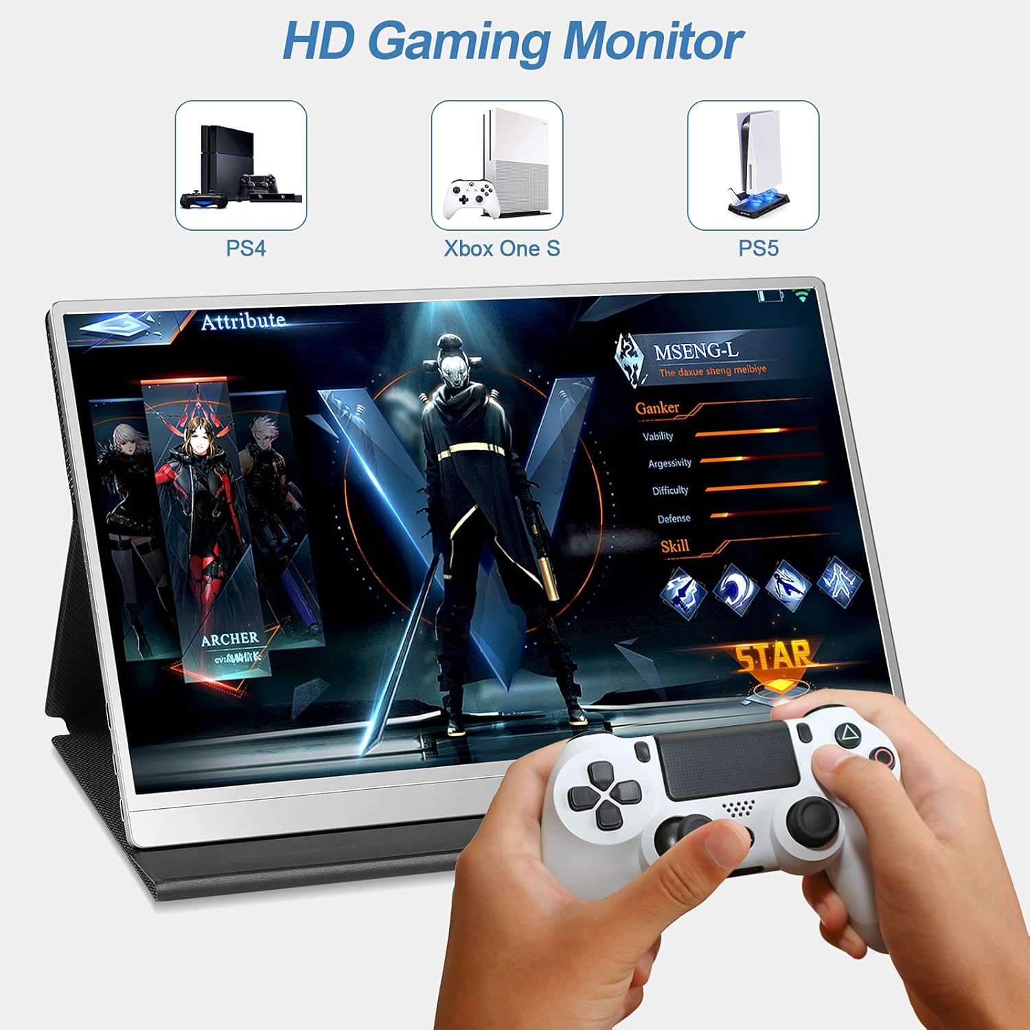 ZSCMALLS 15.6 Inch 1080P FHD HDR IPS Portable Monitor with Smart Cover Speakers Grey Metallic Casing - Image 5