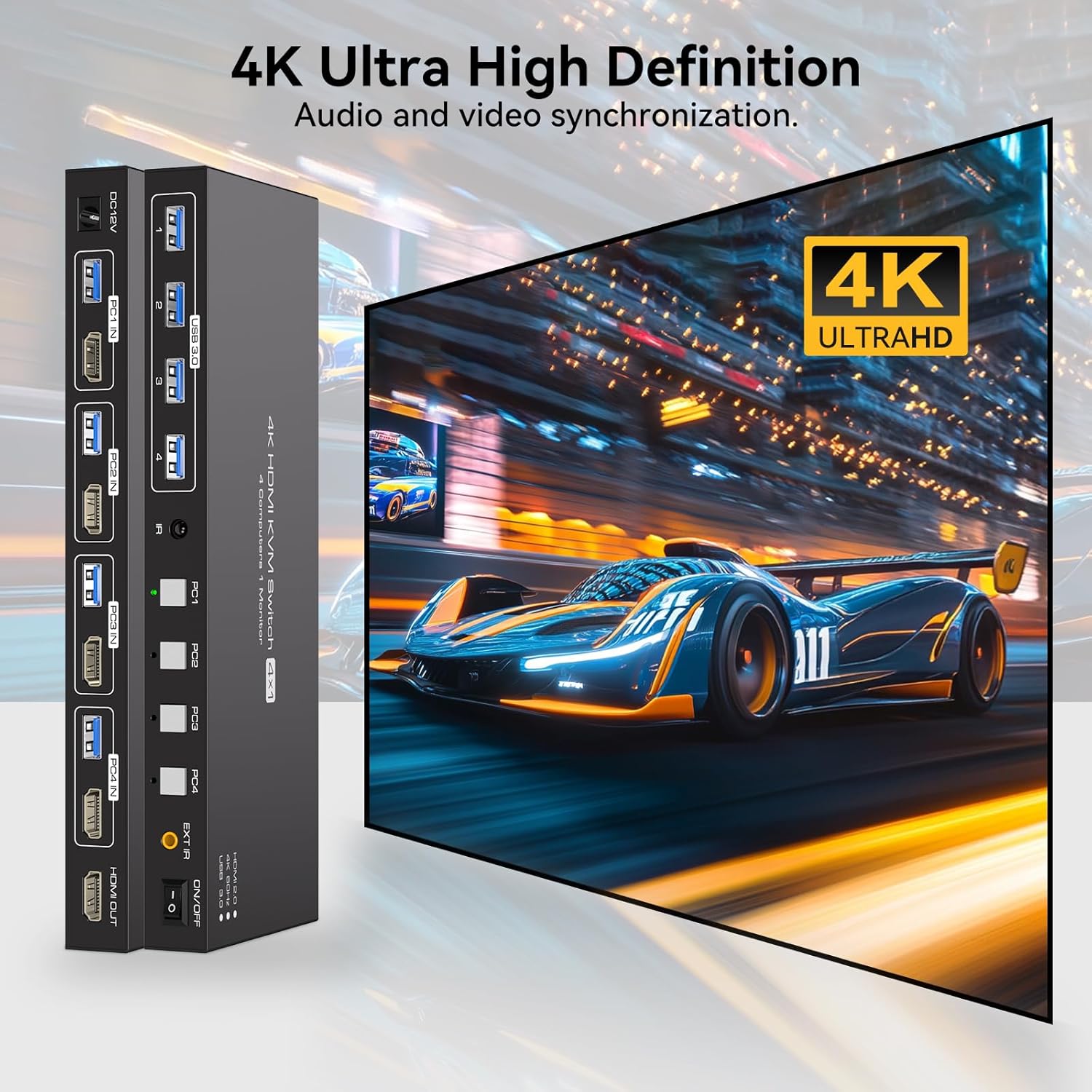 4K60Hz 4 Port HDMI KVM Switch for 4 Computers Sharing 1 Monitor & USB Devices with 4 USB 3.0 Cables and Remote - Image 5