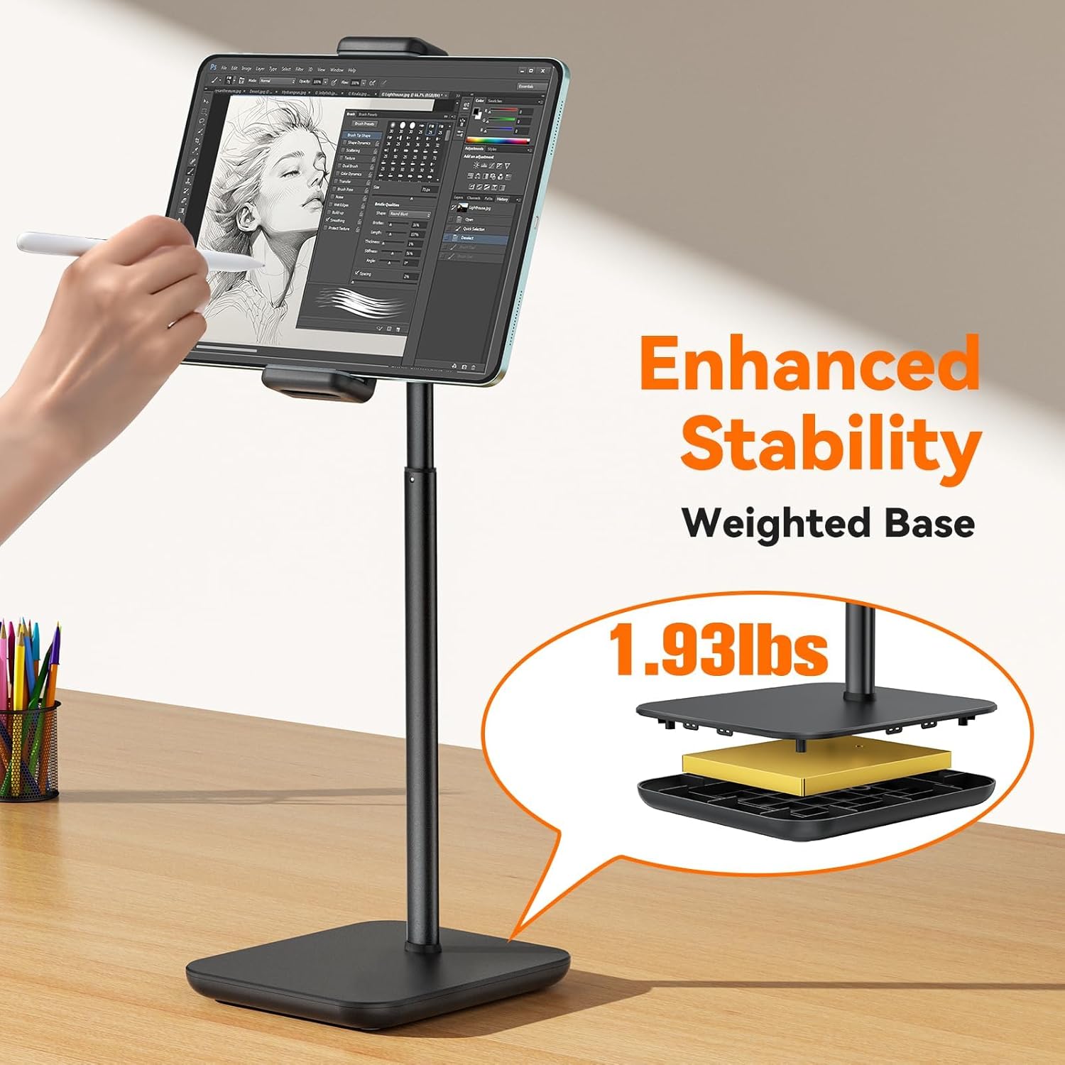 Adjustable 360° Tablet Desk Stand Holder Clamp for 4.7-15.6" Devices Black - Image 4