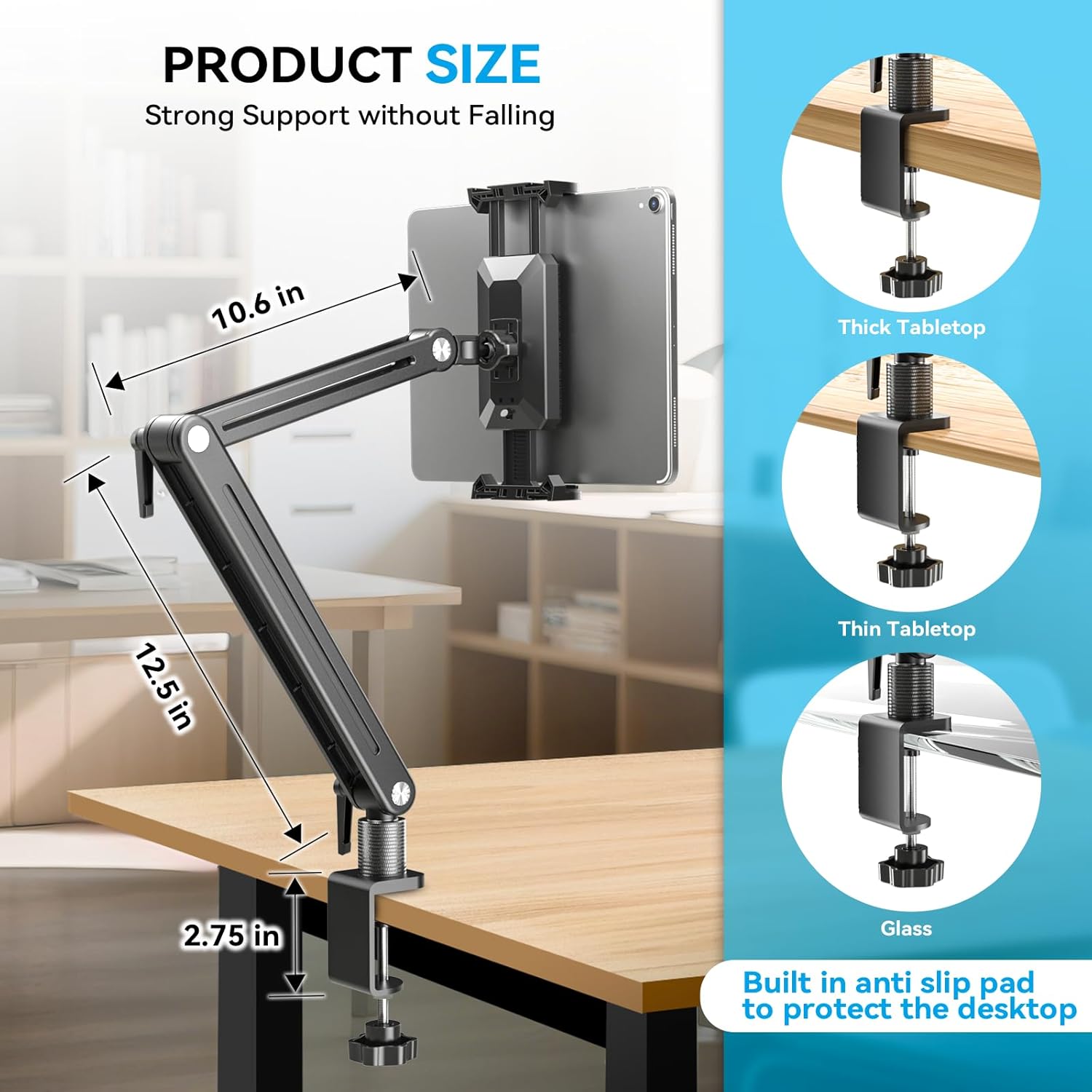 15.6 Inch Portable Monitor Stand 360° Rotating Arm for Tablets and E-readers - Image 6