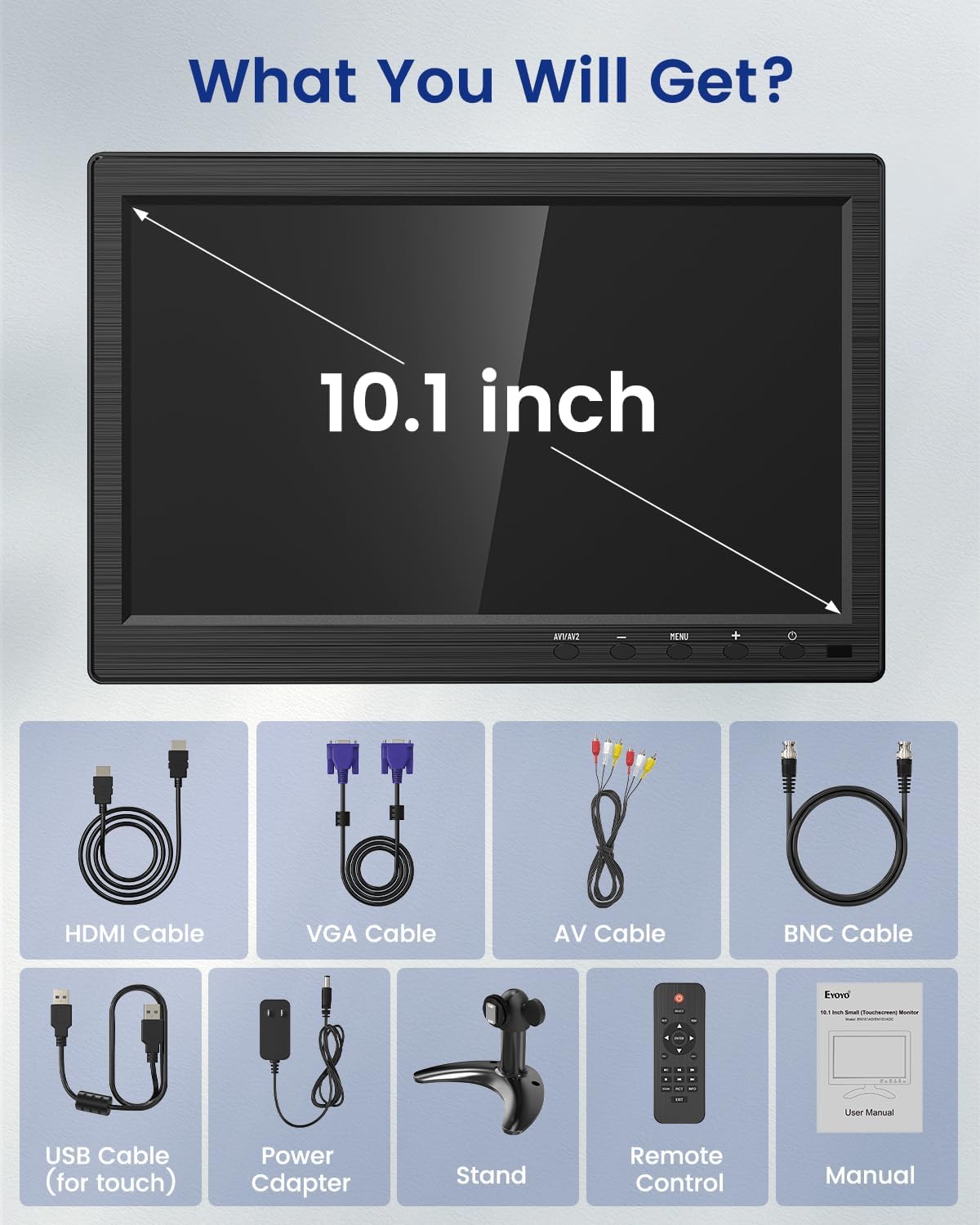 Eyoyo 10.1 Inch HD Security Monitor 1366x768, HDMI VGA AV BNC USB Input, Built-in Speakers - Image 8