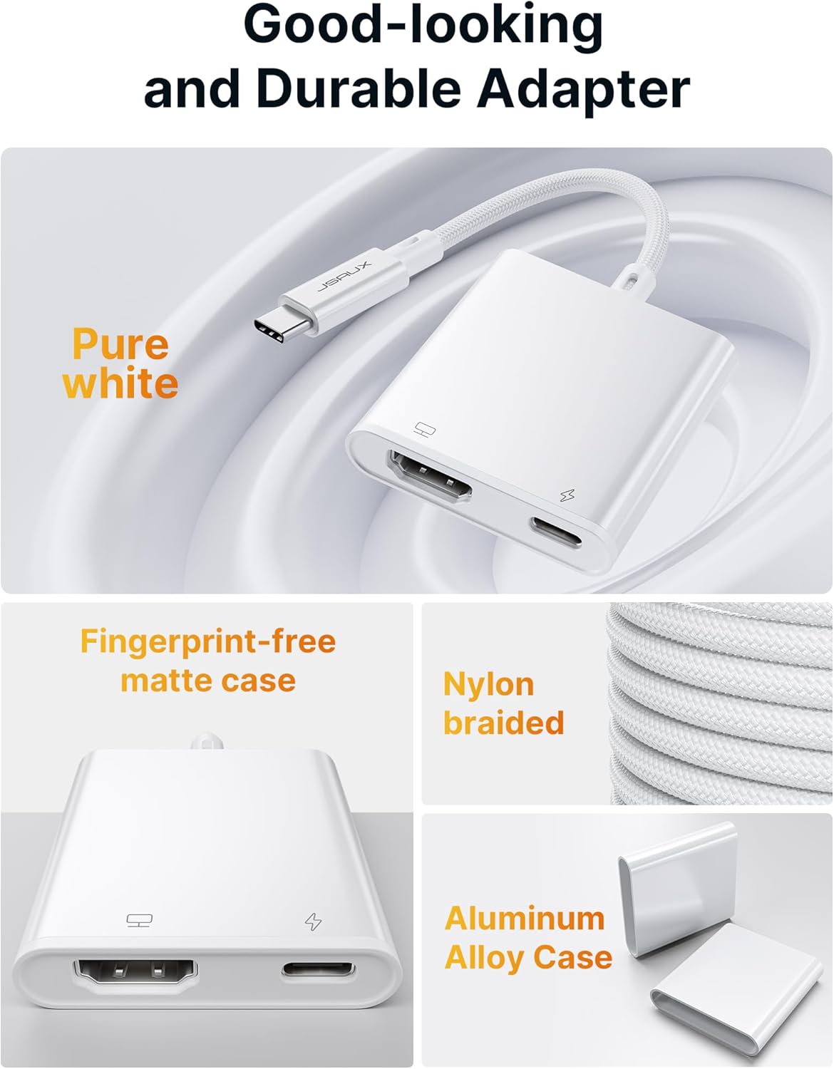 JSAUX 2-in-1 USB C to HDMI Adapter 4K 100W PD Charge for iPhone 16/15 Pro Max, MacBook, Samsung S24 - Image 4