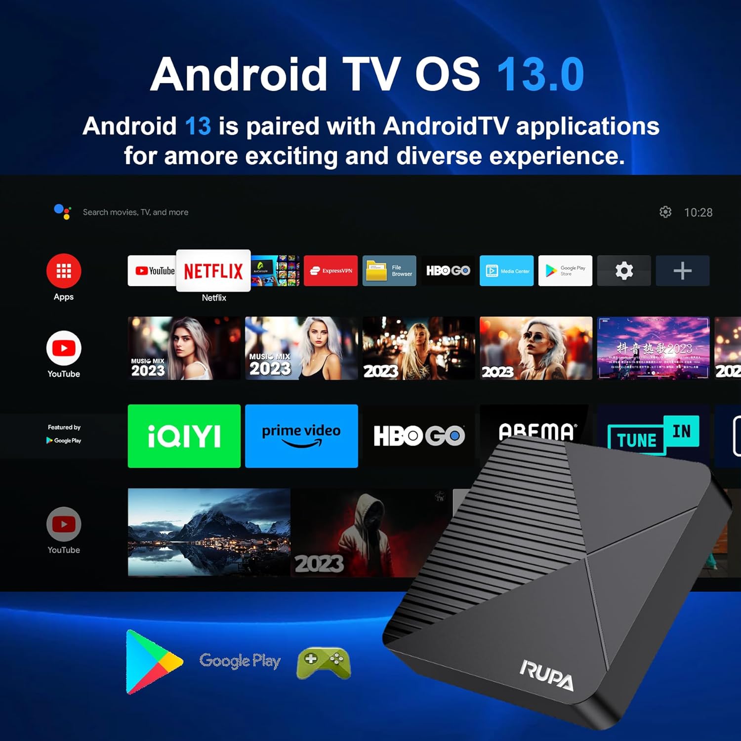 RUPA Android TV Box 13.0 8K HDR10+ 4GB RAM 32GB ROM Dual WiFi 6 BT5.0 Voice Remote - Image 4
