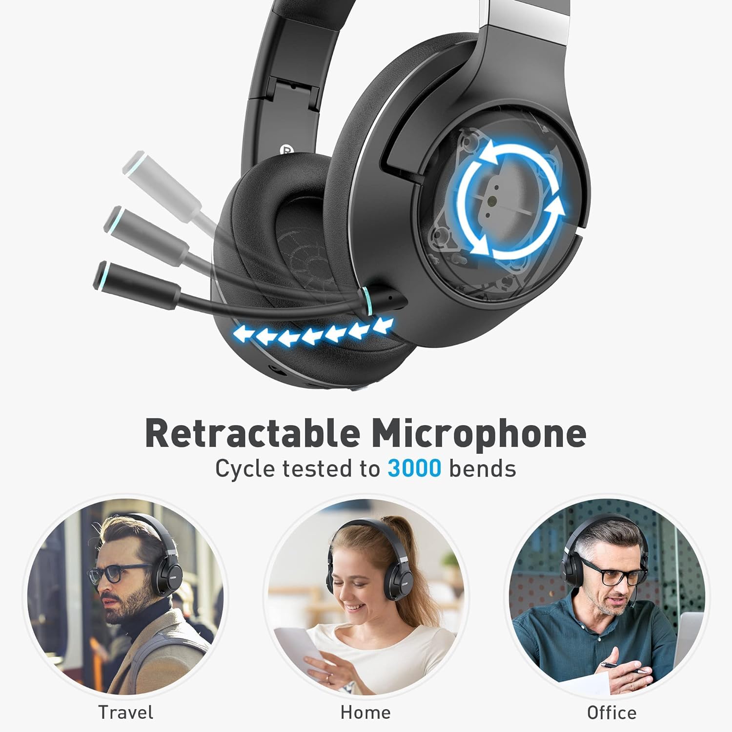 COOSII H300 Wireless Bluetooth Headphones with Noise Cancelling Mic, USB Dongle, Mute, 13-Word Title - Image 4