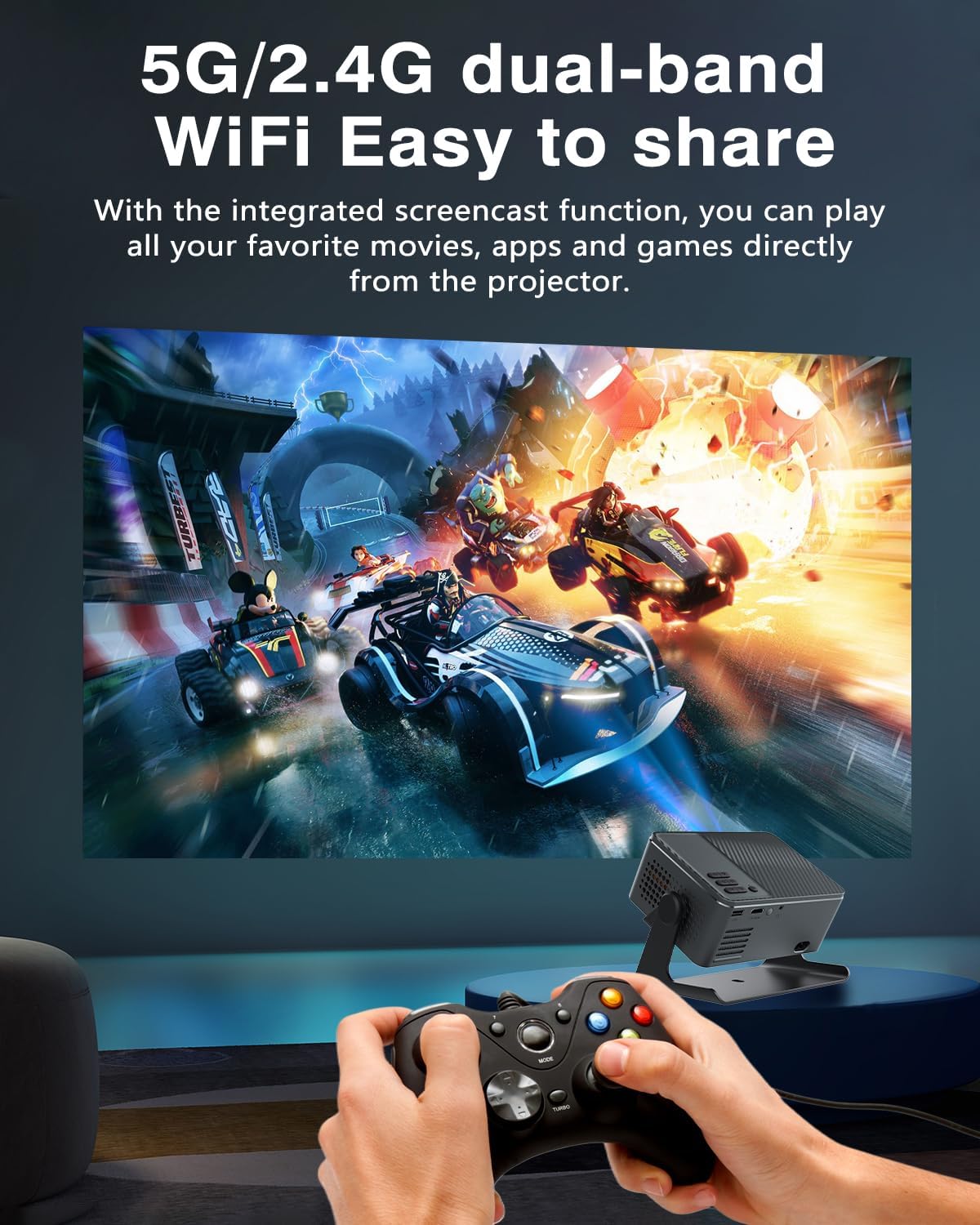 Portable 4K WiFi Bluetooth Projector with Auto Focus and 180° Adjustment - Image 5