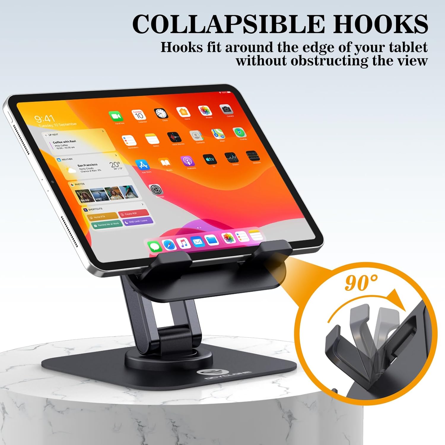 OCYCLONE Adjustable 360 Rotating Tablet Stand for Desk, Black, fits 4" to 15.6" devices - Image 4