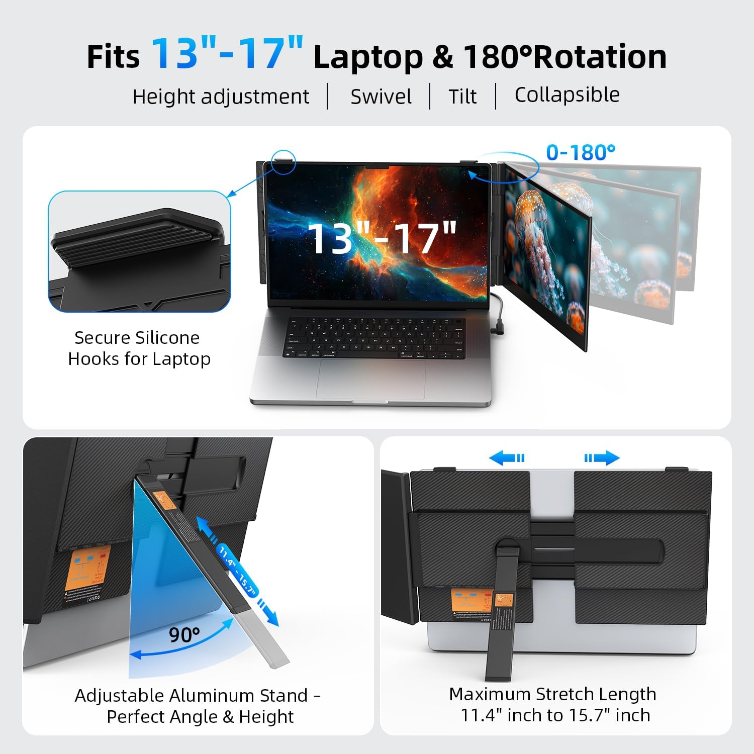 14 Inch FHD 1080P Dual Laptop Screen Extender Ultra Thin Portable 1.3lbs Plug and Play USB-C HDMI Travel Display for 13-17 Inch Laptops - Image 6
