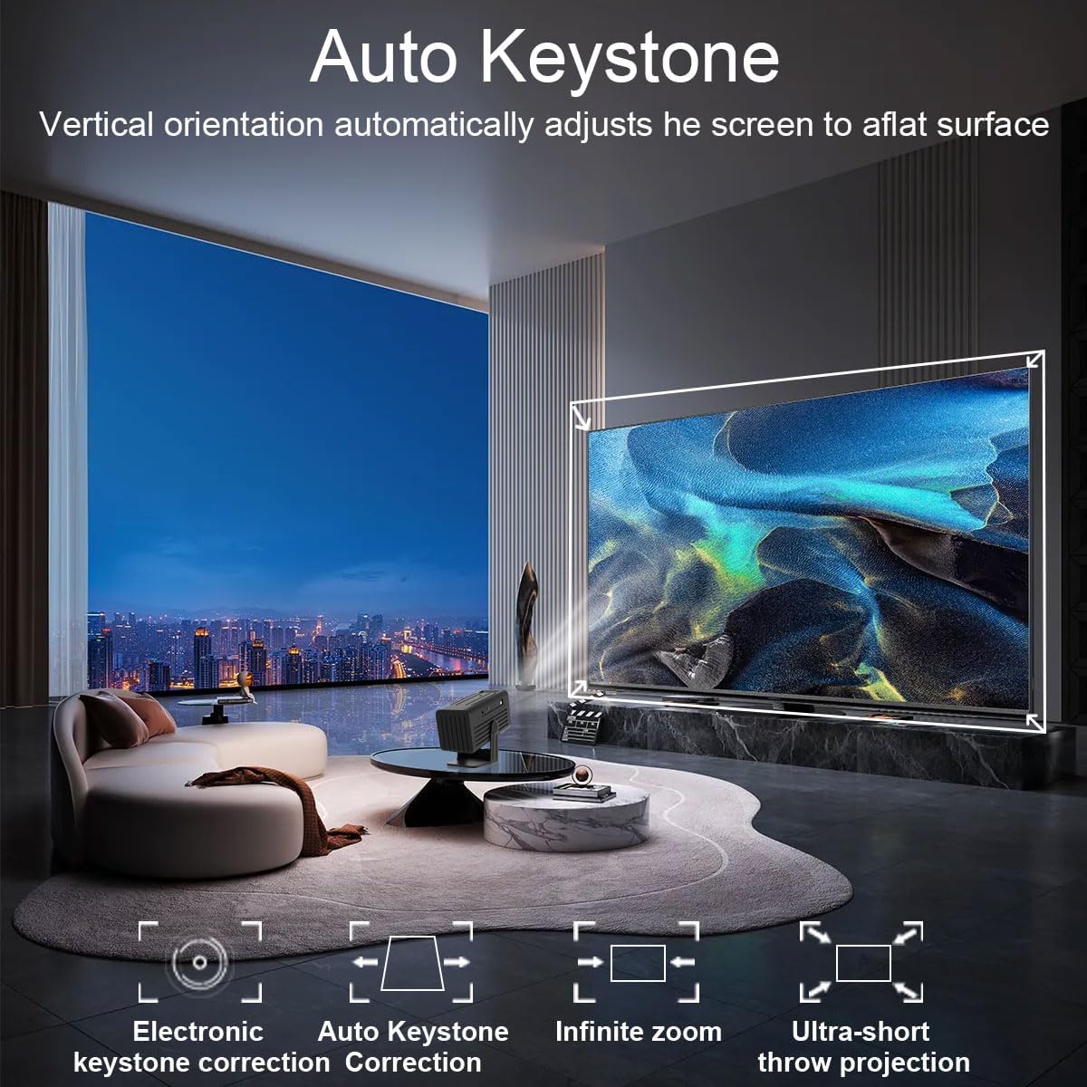 Polaring Mini Smart 4K Projector with WiFi Bluetooth 1080P Support Auto Keystone Correction 90° Rotating Black - Image 5