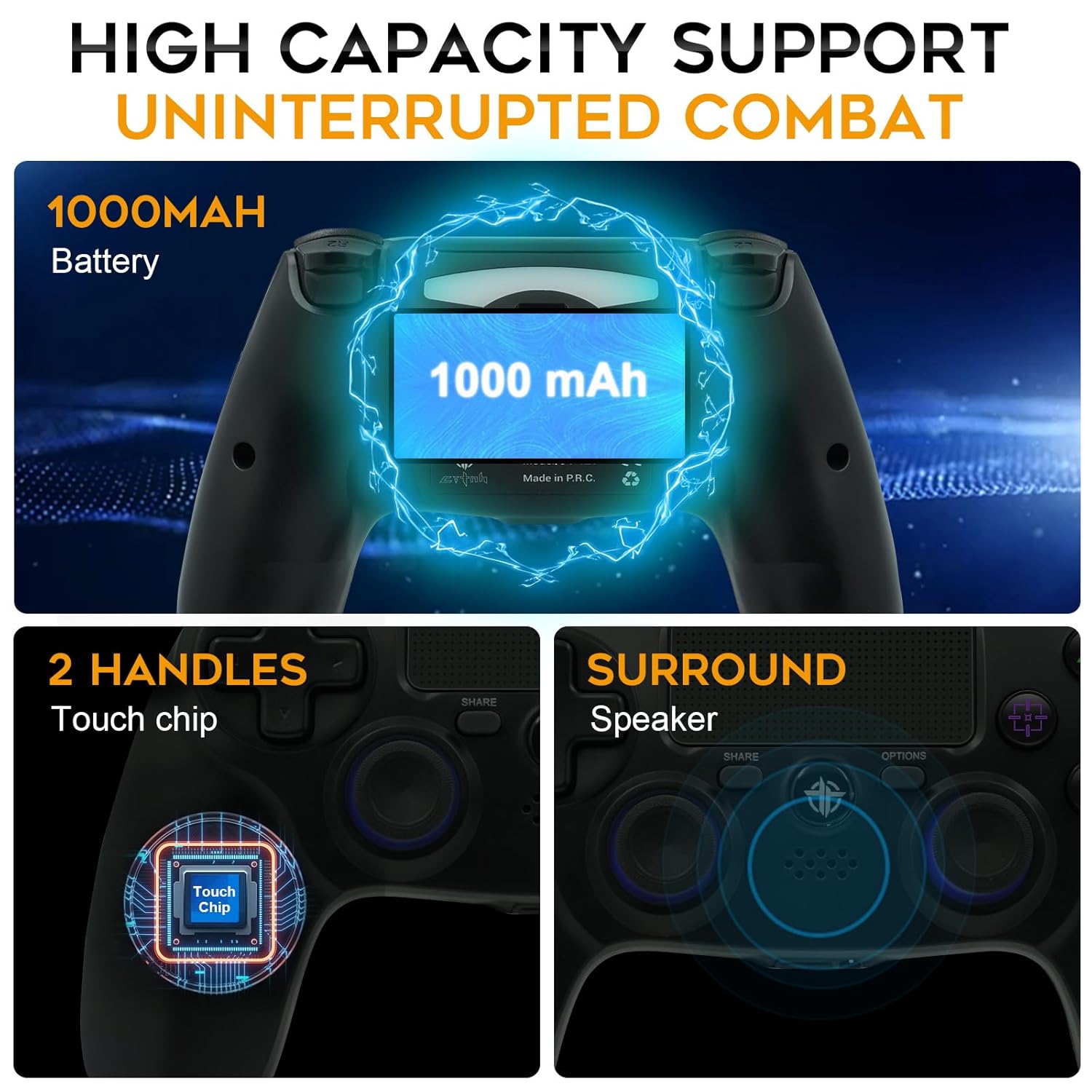 2 Pack Wireless PS4 Controllers for PS4 Slim Pro PC with Double Shock 6-Axis Motion Sensor and Headphone Jack - Image 6